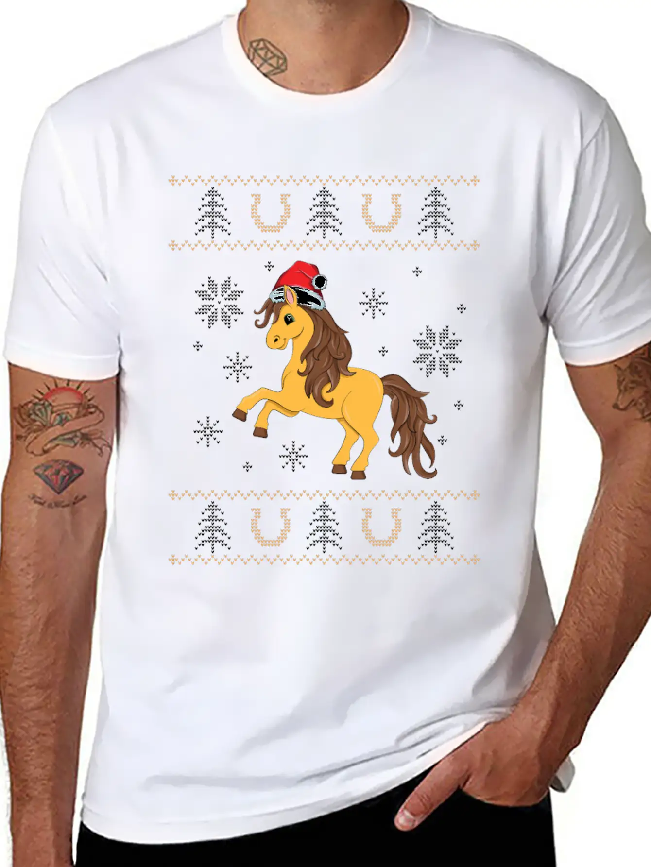 Ugly Christmas Horse Riding Rider Rodeo Xmas Unisex Casual T-Shirt – Clean Design For Daily Comfort