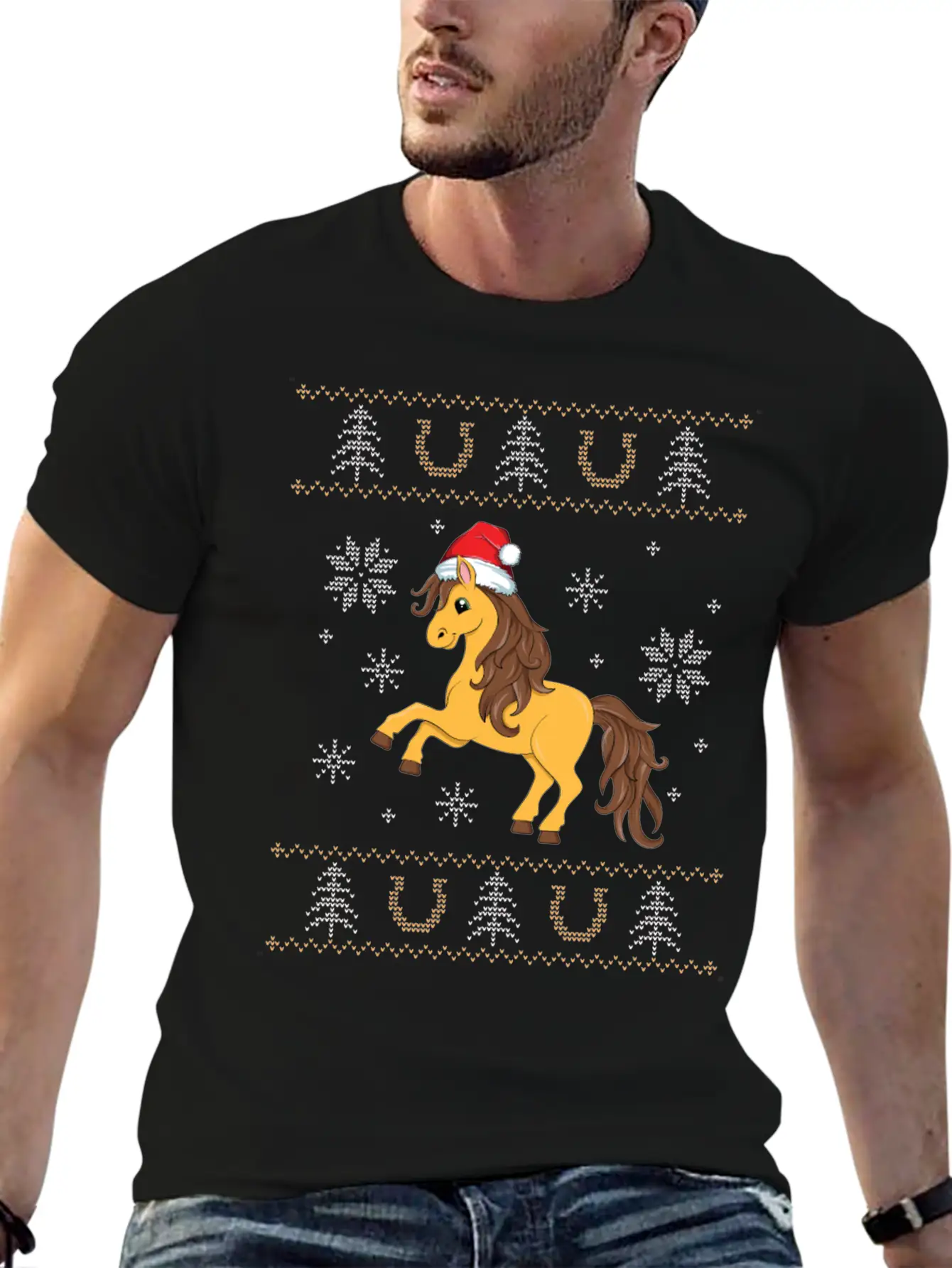 Ugly Christmas Horse Riding Rider Rodeo Xmas Unisex Casual T-Shirt – Clean Design For Daily Comfort