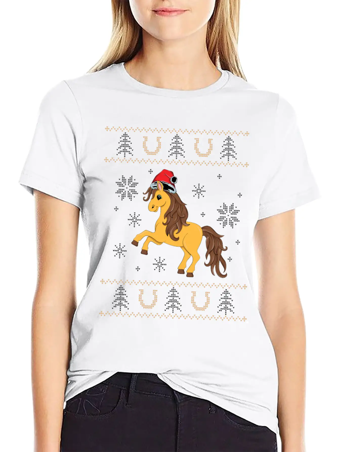 Ugly Christmas Horse Riding Rider Rodeo Xmas Unisex Casual T-Shirt – Clean Design For Daily Comfort