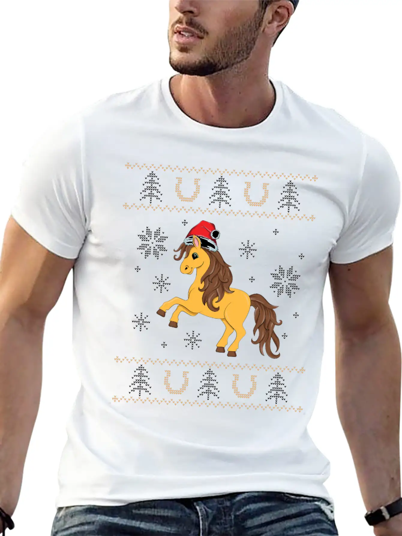 Ugly Christmas Horse Riding Rider Rodeo Xmas Unisex Casual T-Shirt – Clean Design For Daily Comfort