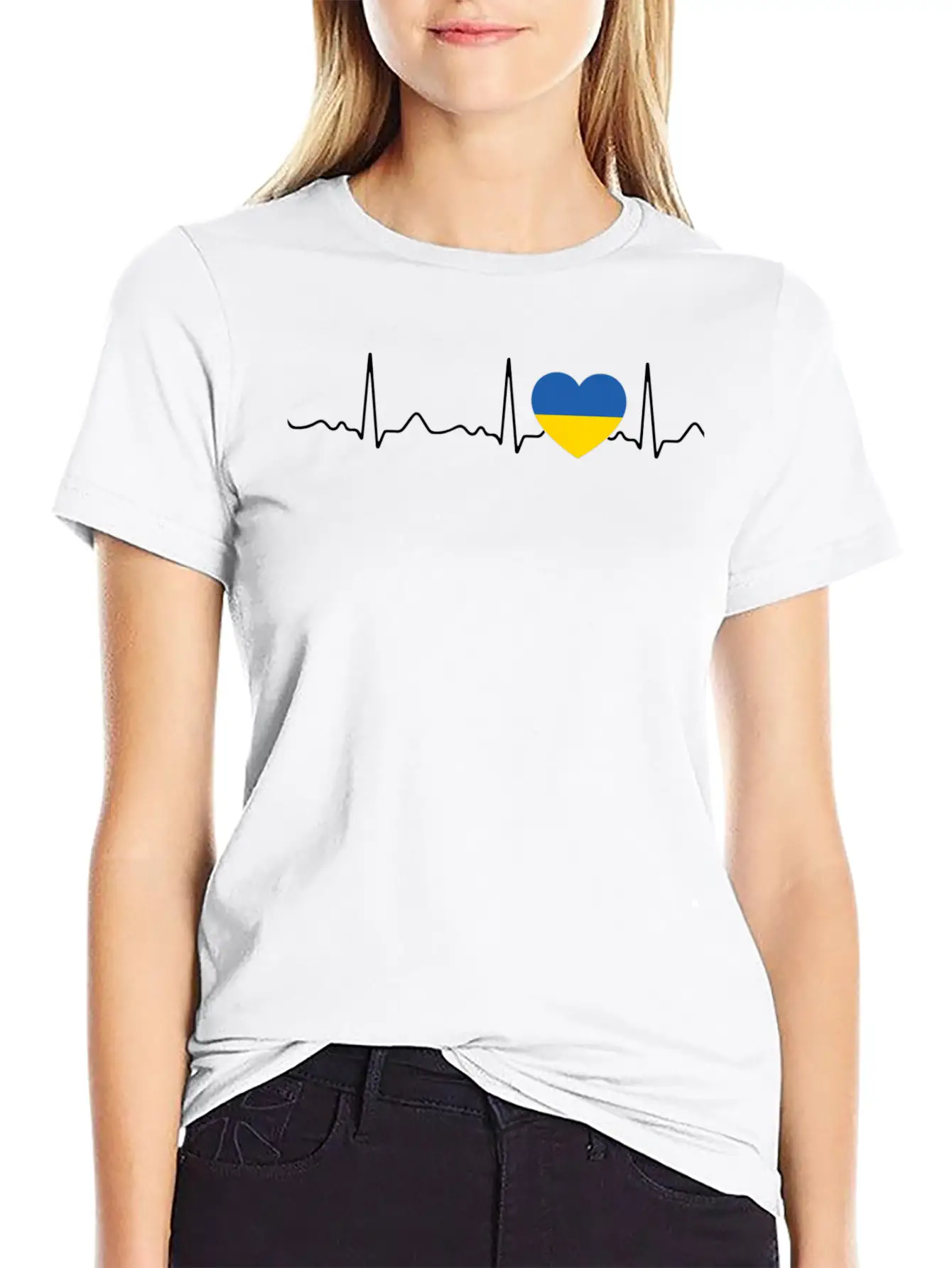 Ukraine Heartbeat Pulse Heart Line Ecg Relaxed Everyday Tee – Lightweight And Durable Cotton