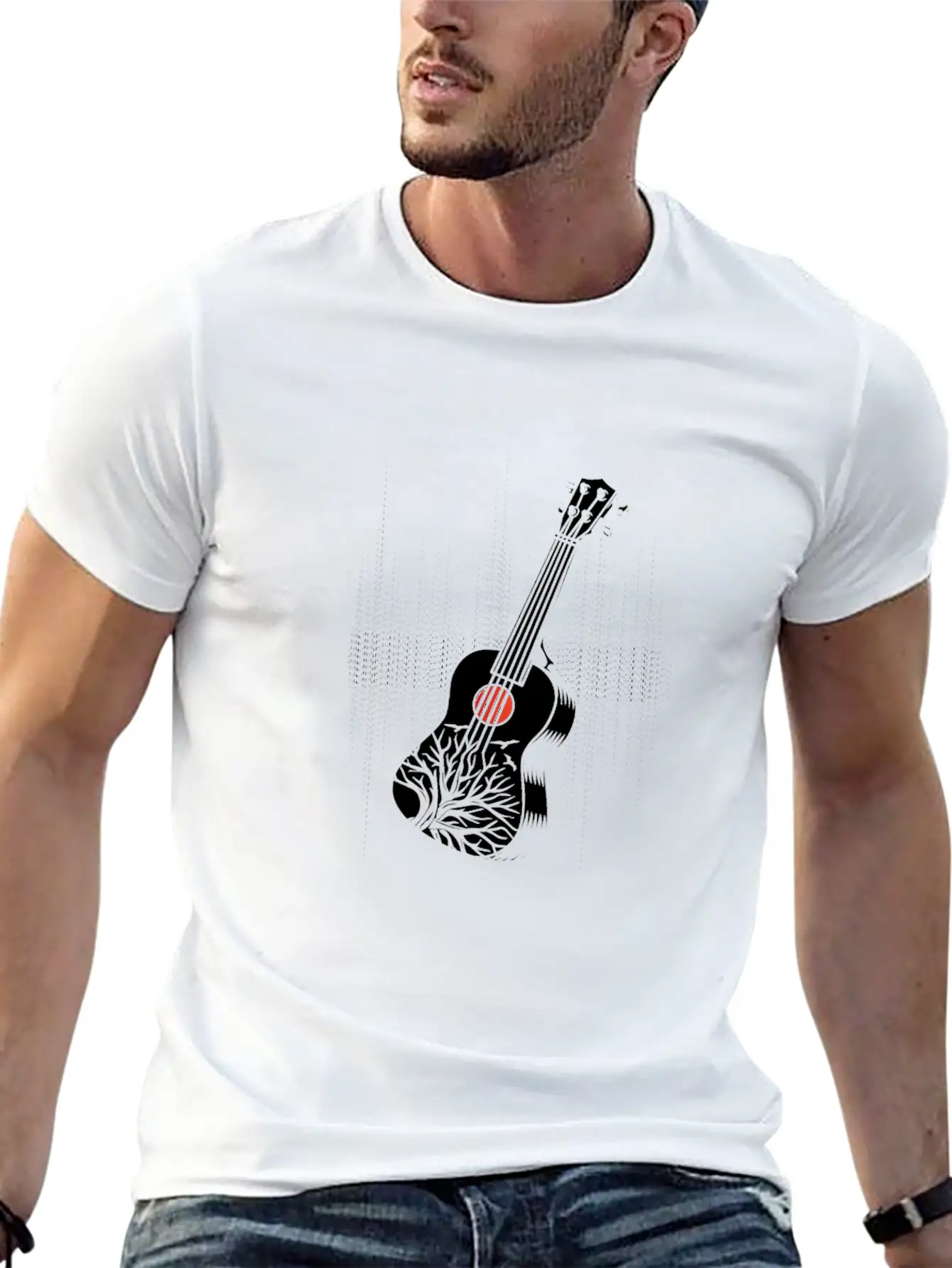 Ukulele Uke Acoustic Guitar Music Band Bass Gift Modern Fit Casual T-Shirt – Clean And Versatile Design