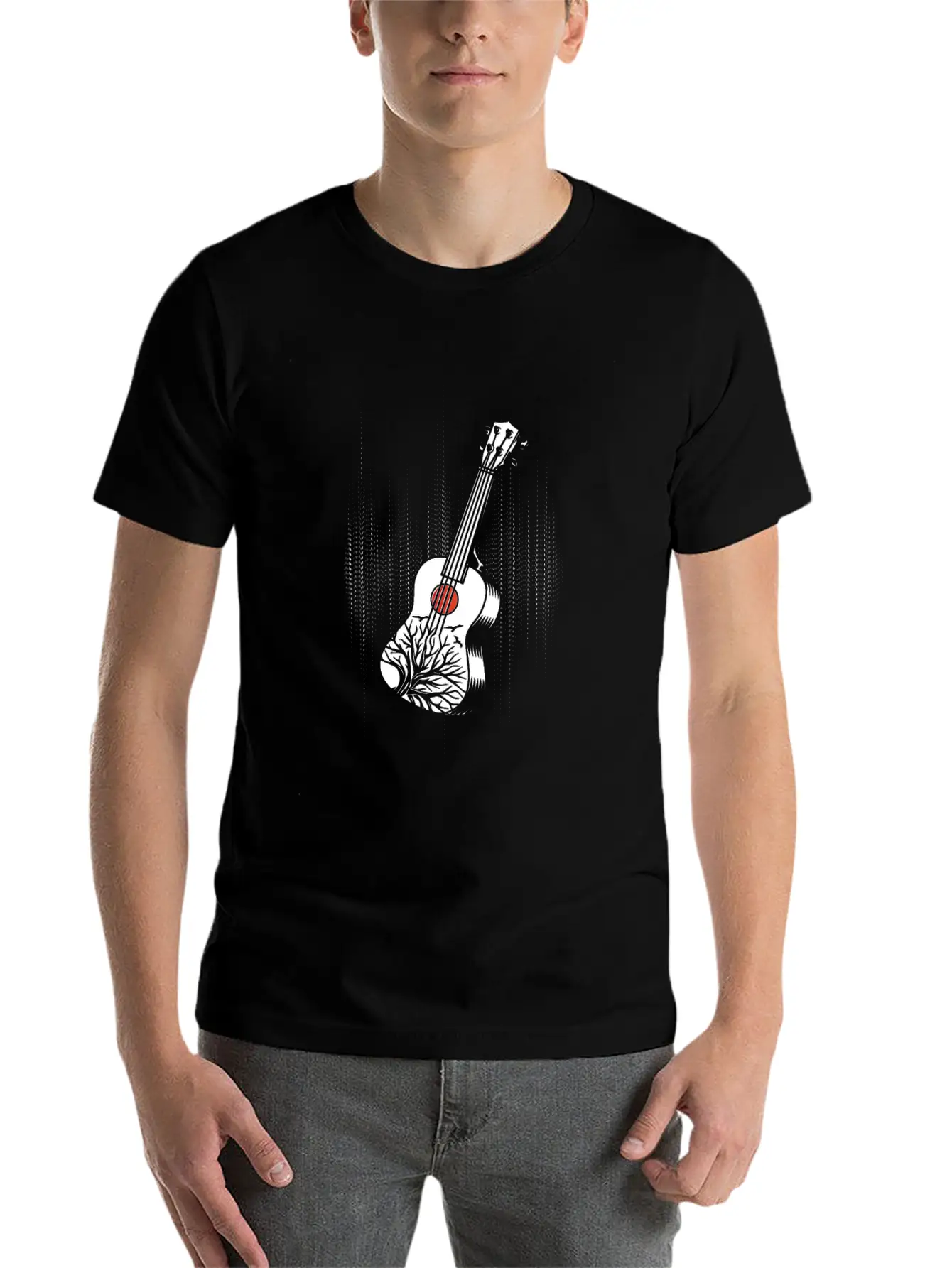 Ukulele Uke Acoustic Guitar Music Band Bass Gift Modern Fit Casual T-Shirt – Clean And Versatile Design