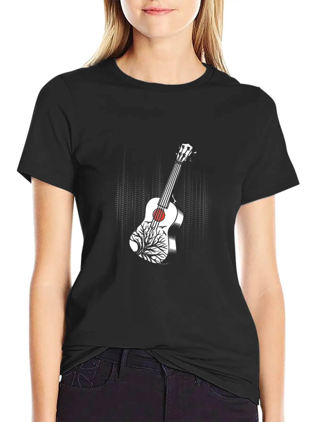 Ukulele Uke Acoustic Guitar Music Band Bass Gift Modern Fit Casual T-Shirt – Clean And Versatile Design
