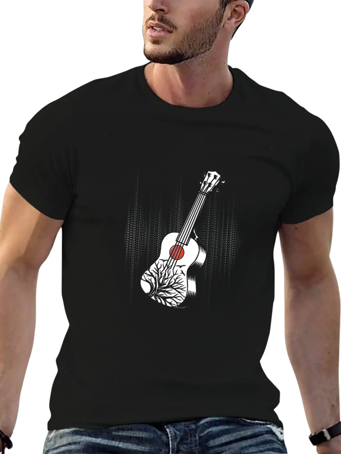 Ukulele Uke Acoustic Guitar Music Band Bass Gift Modern Fit Casual T-Shirt – Clean And Versatile Design