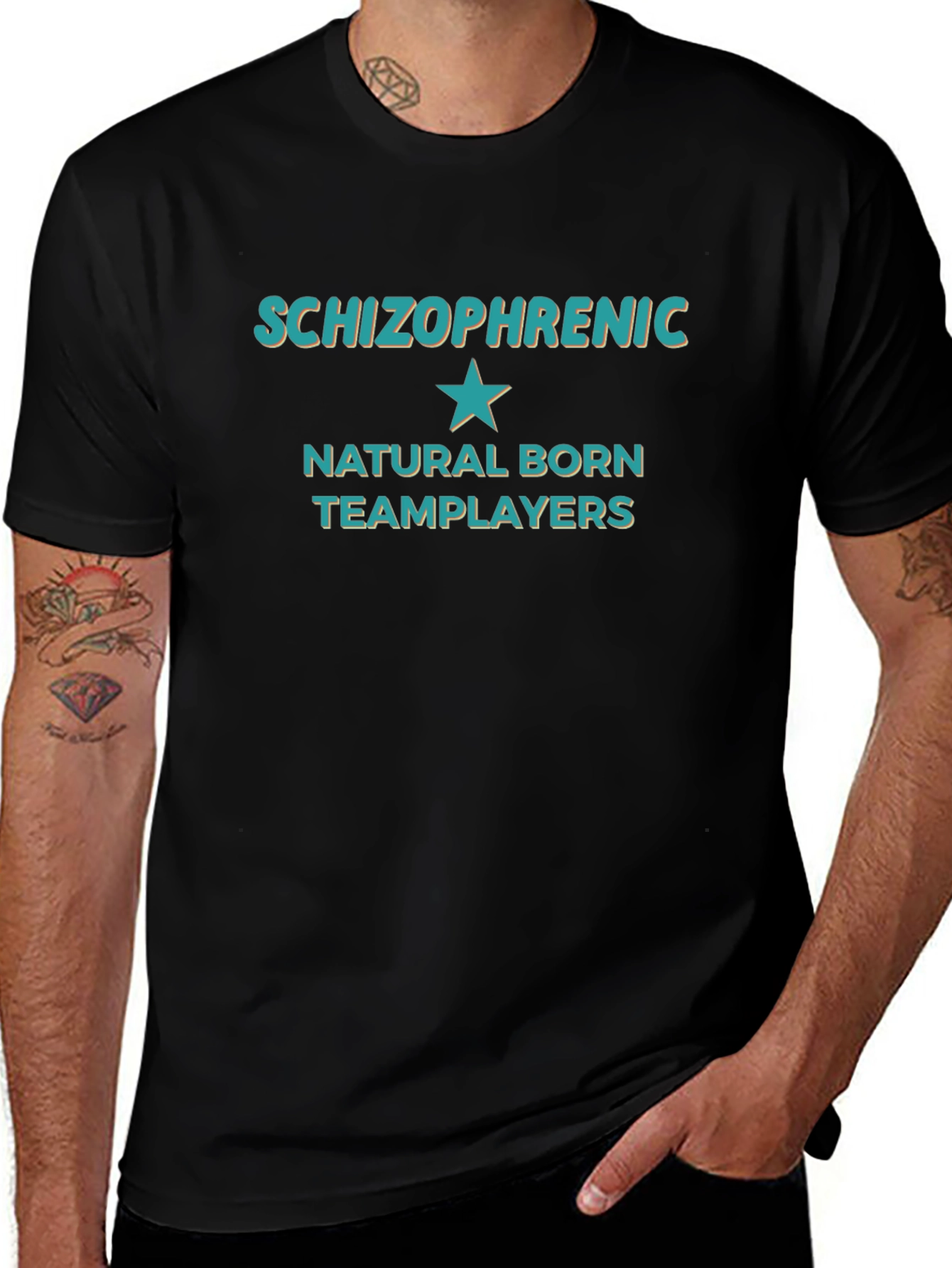 Schizophrenic Natural Born Teamplayers Funny Graphic Tee