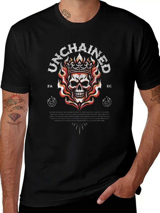 Unchained T-Shirt: Fiery Crowned Skull Unisex Casual T-Shirt – Clean Design For Daily Comfort