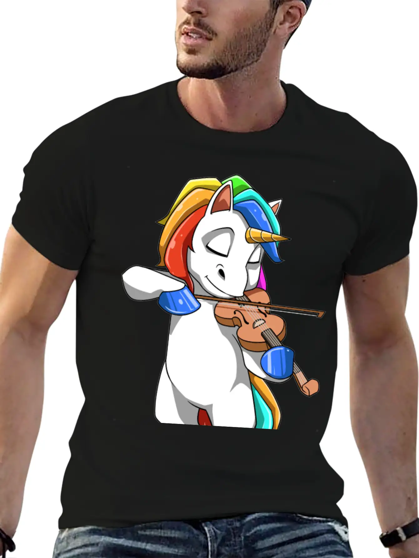 Unicorn Plays The Violin Stylish Everyday T-Shirt – Unisex Basic Cotton Tee