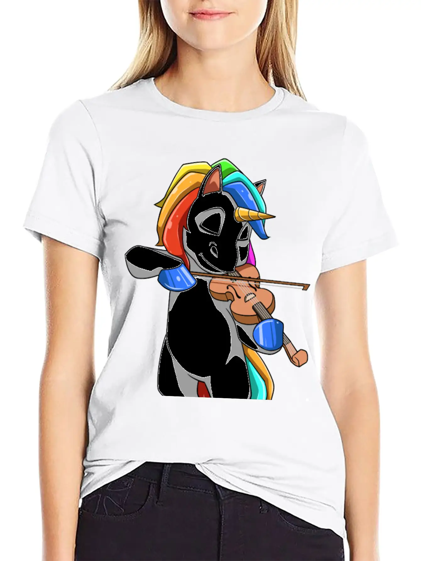 Unicorn Plays The Violin Stylish Everyday T-Shirt – Unisex Basic Cotton Tee