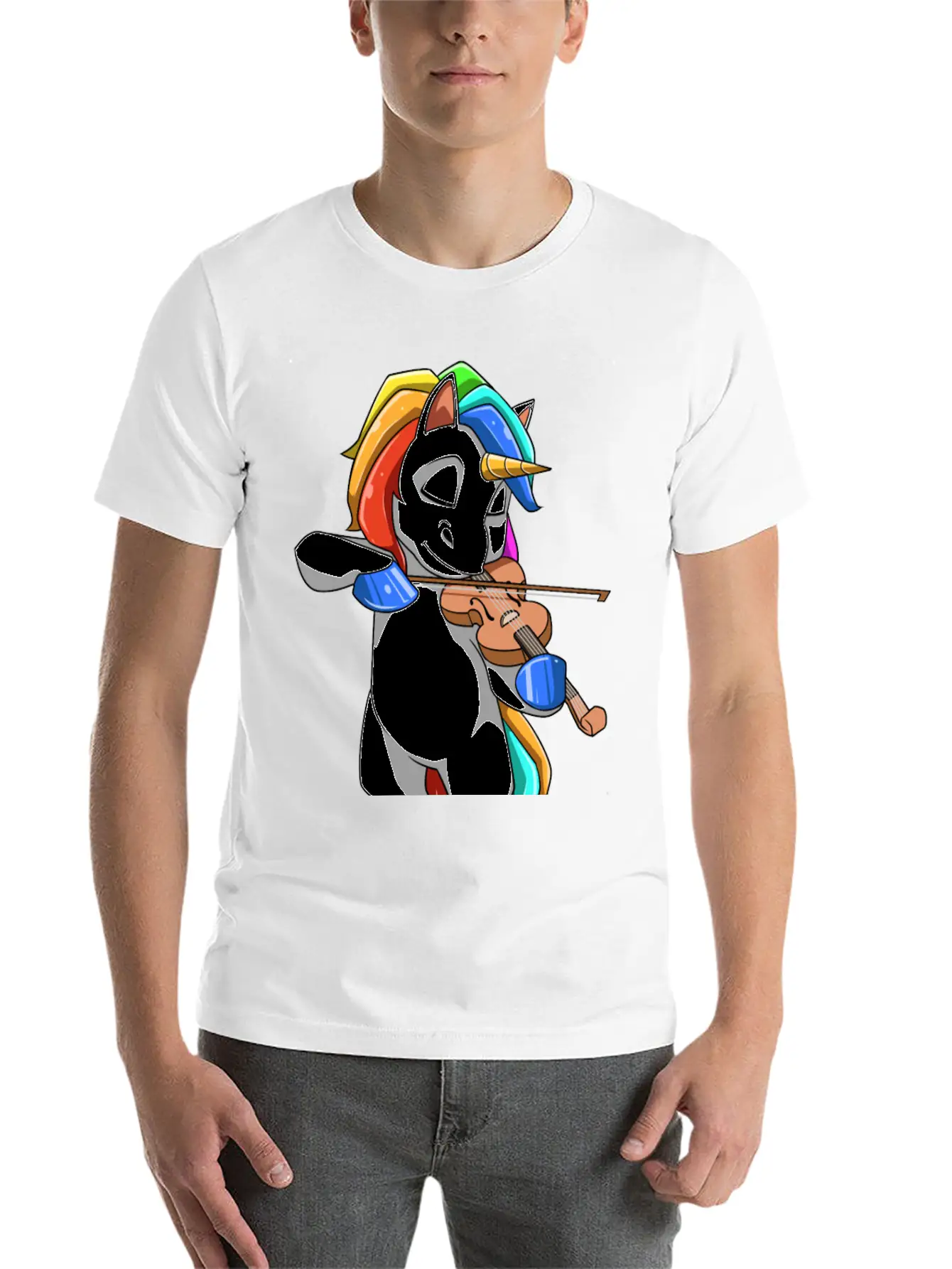 Unicorn Plays The Violin Stylish Everyday T-Shirt – Unisex Basic Cotton Tee