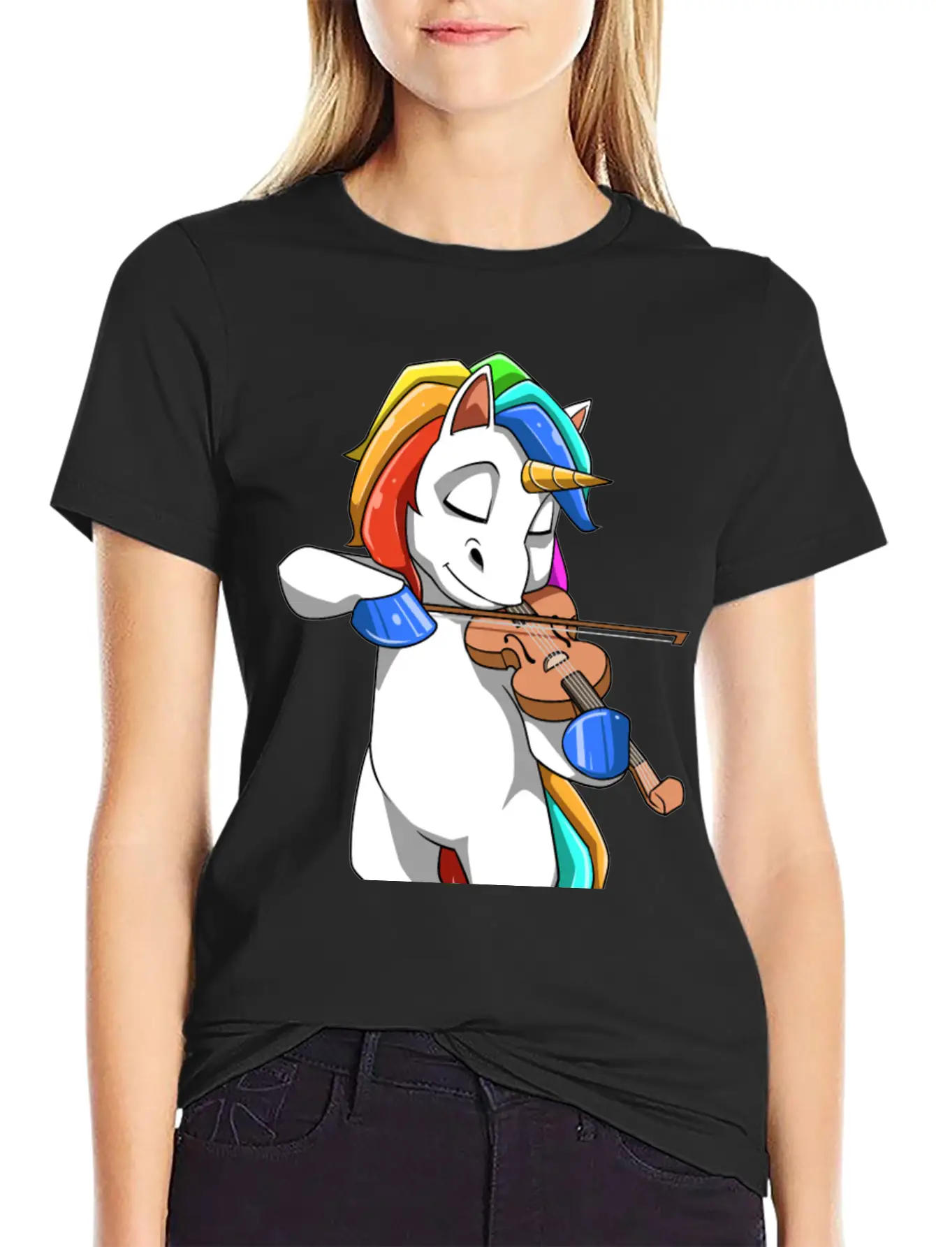 Unicorn Plays The Violin Stylish Everyday T-Shirt – Unisex Basic Cotton Tee