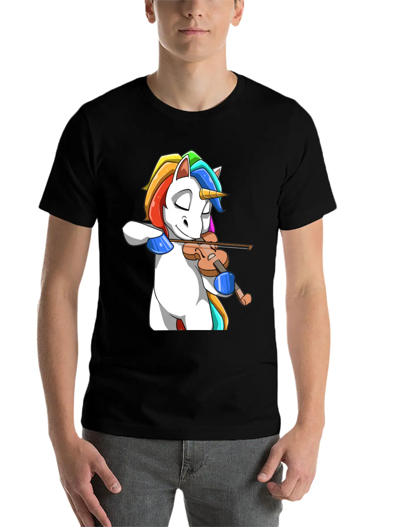 Unicorn Plays The Violin Stylish Everyday T-Shirt – Unisex Basic Cotton Tee