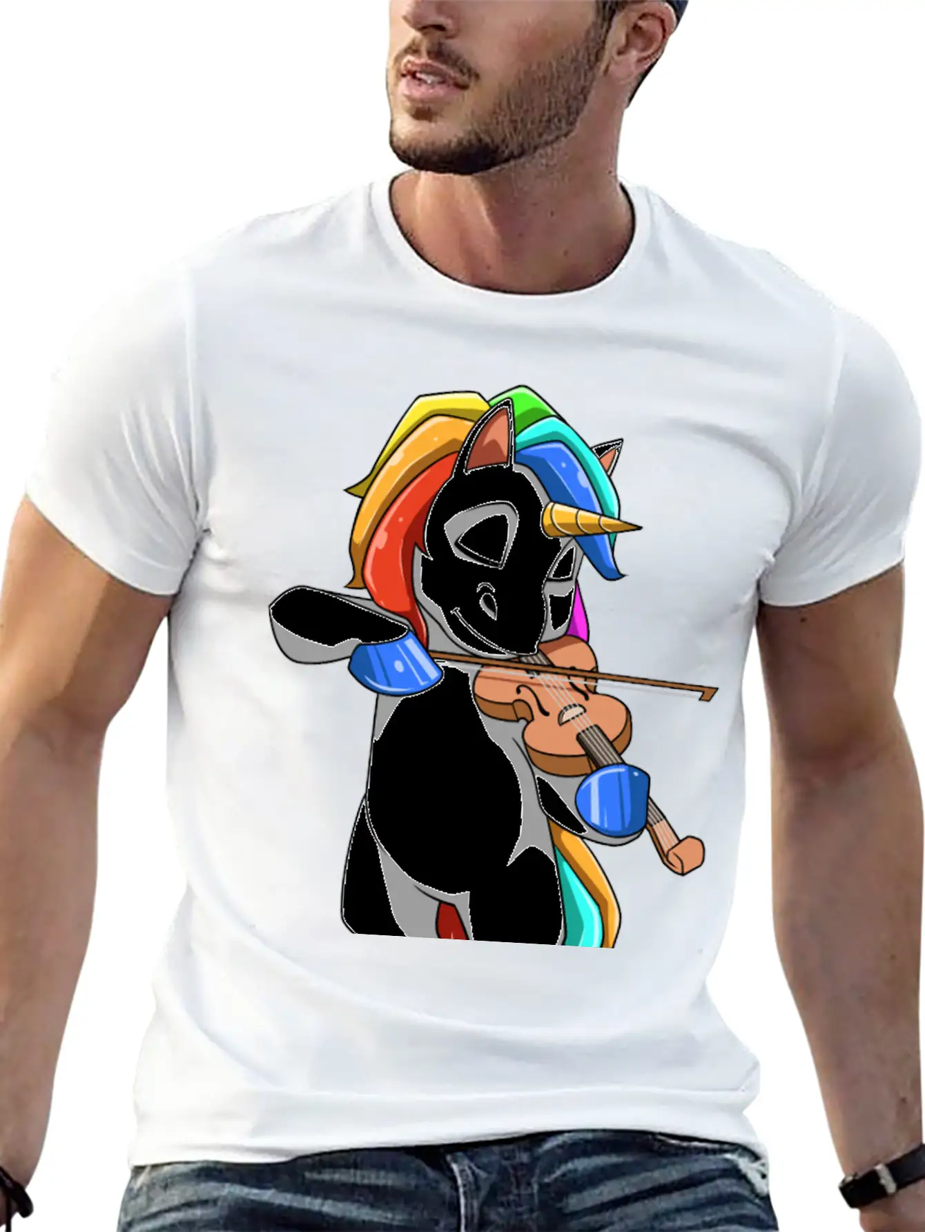 Unicorn Plays The Violin Stylish Everyday T-Shirt – Unisex Basic Cotton Tee