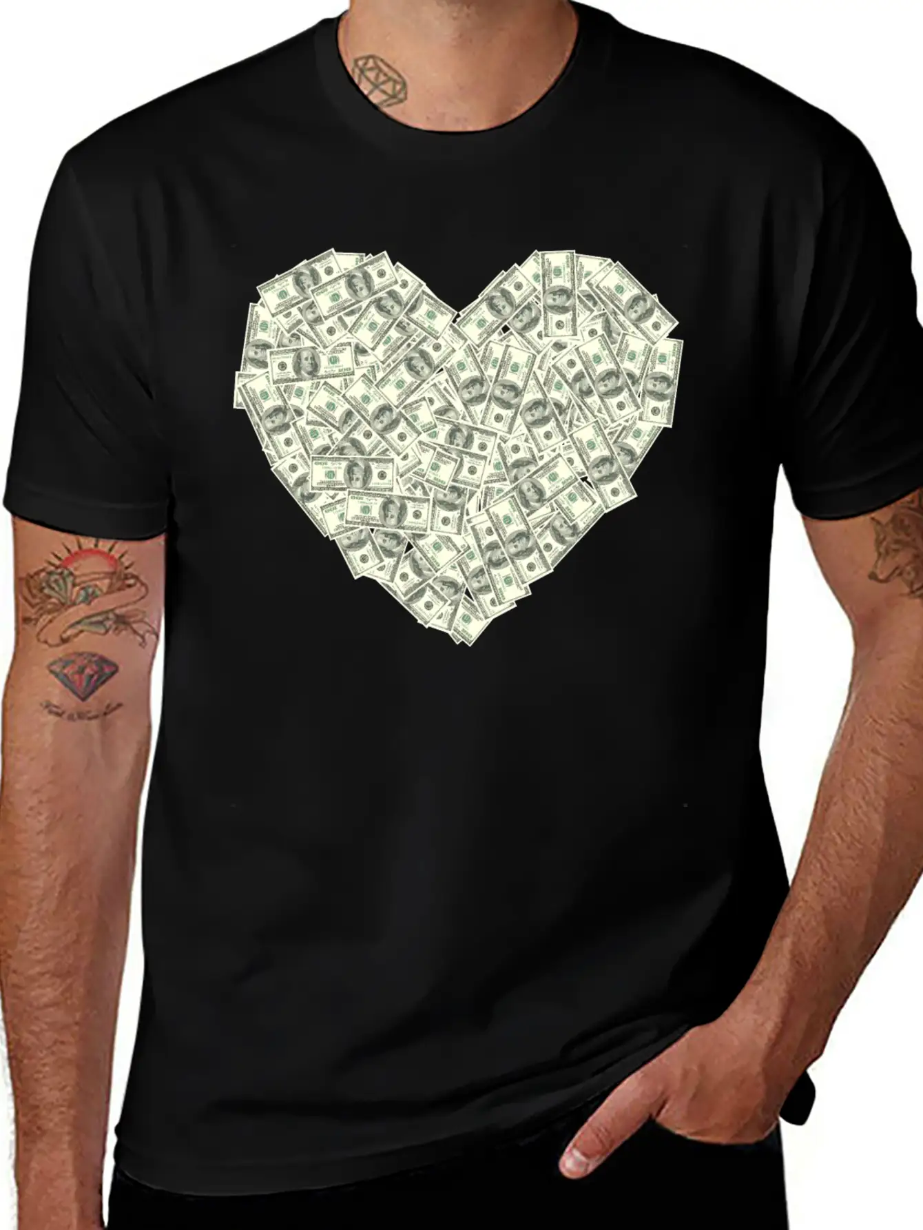 US Dollar Heart Shape, Love Money Modern Fit Casual T-Shirt – Clean And Versatile Design