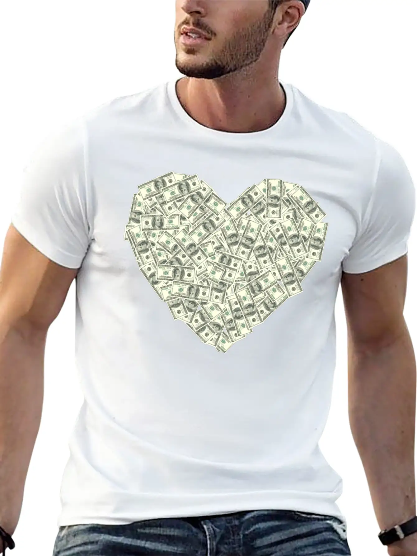 US Dollar Heart Shape, Love Money Modern Fit Casual T-Shirt – Clean And Versatile Design