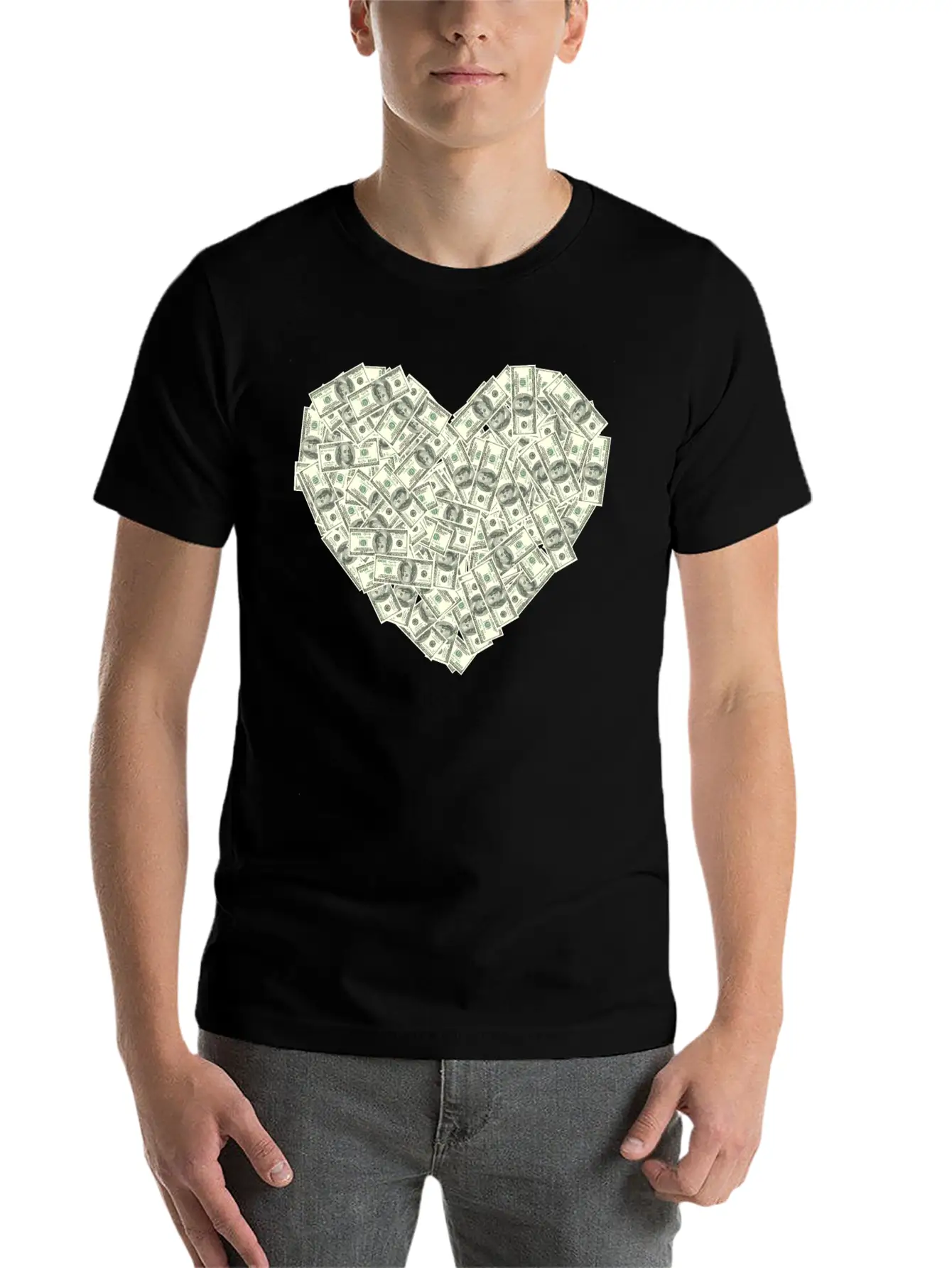 US Dollar Heart Shape, Love Money Modern Fit Casual T-Shirt – Clean And Versatile Design