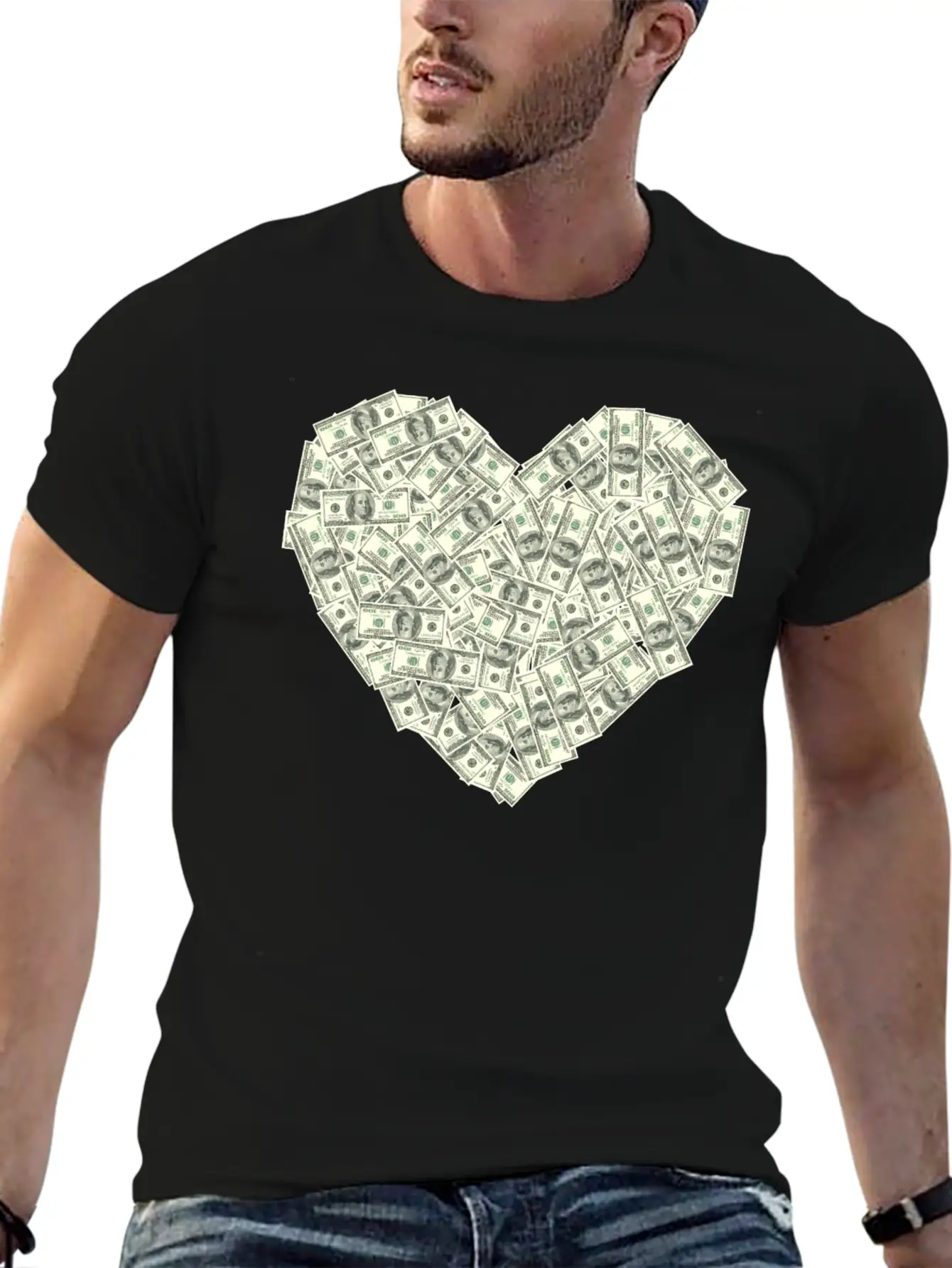 US Dollar Heart Shape, Love Money Modern Fit Casual T-Shirt – Clean And Versatile Design
