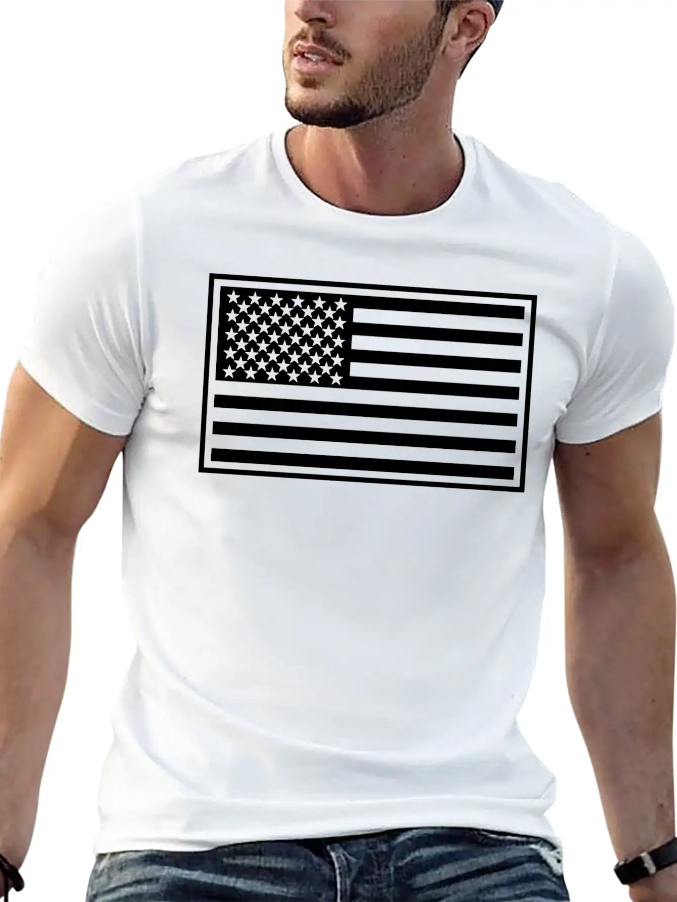 US Flag In White Modern Fit Casual T-Shirt ��� Clean And Versatile Design