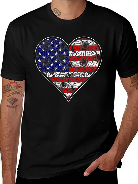 US Patriotic Heart With US FLAG 4th Of July Comfortable Minimalist Graphic Tee – Summer Style Essential