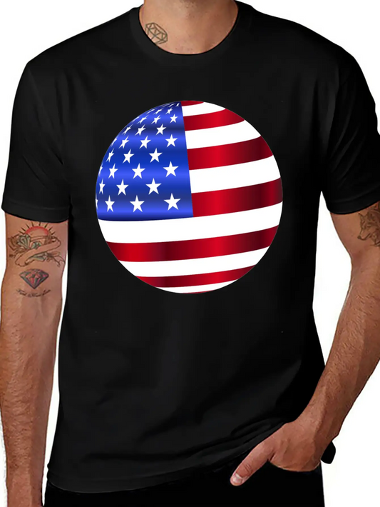 USA America Flag Symbol Ball Circle Modern Fit Casual T-Shirt – Clean And Versatile Design