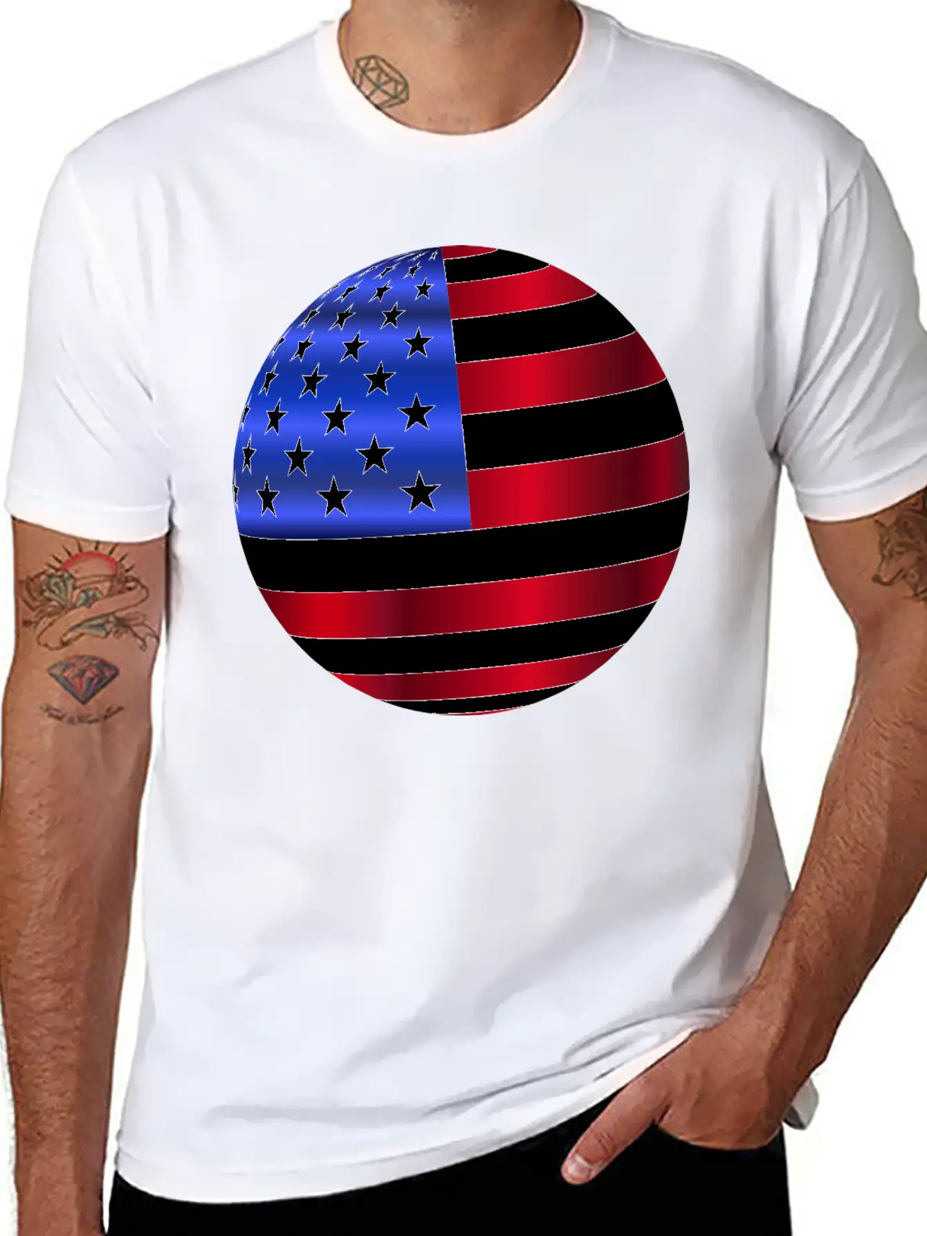 USA America Flag Symbol Ball Circle Modern Fit Casual T-Shirt – Clean And Versatile Design