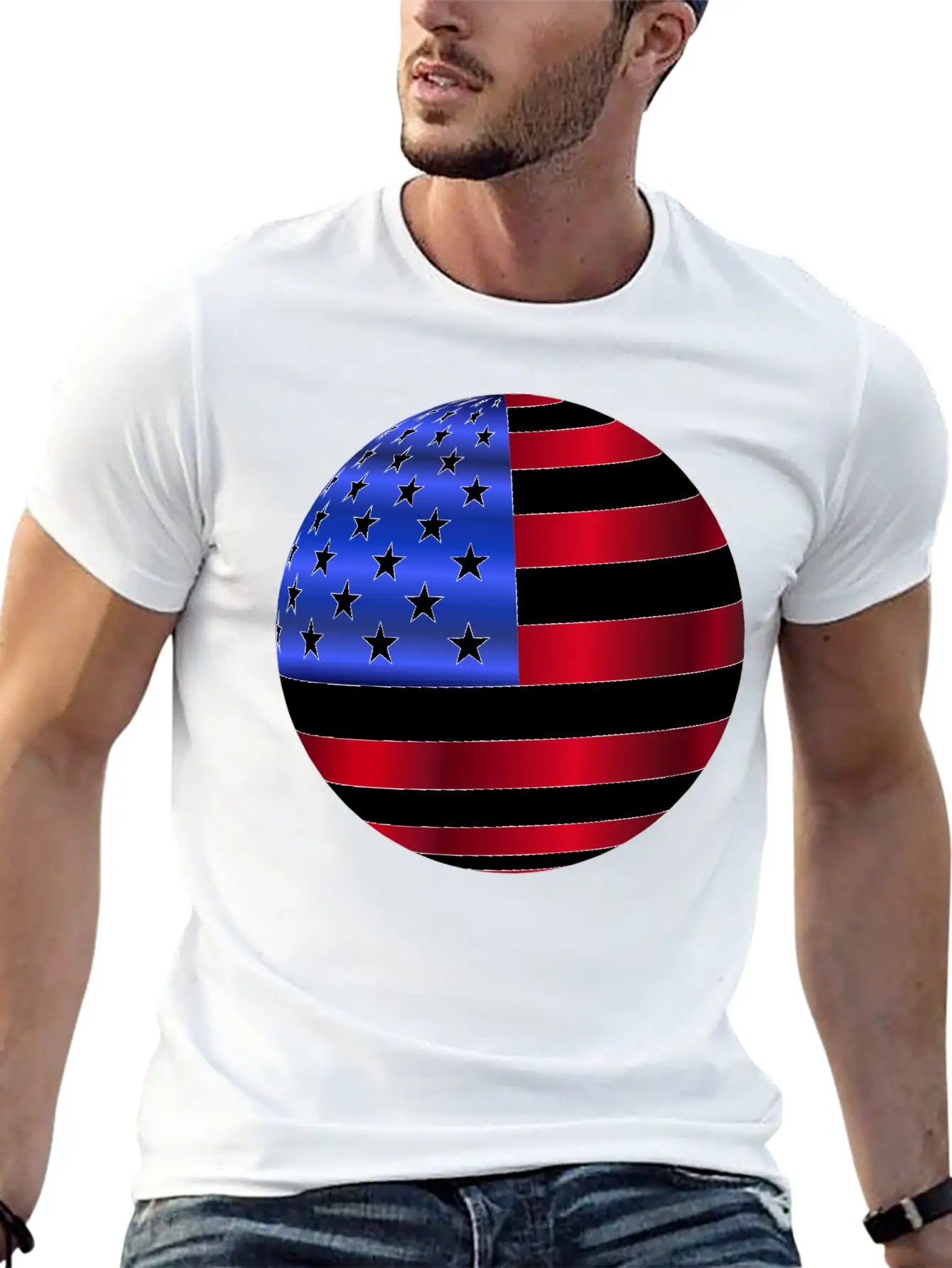 USA America Flag Symbol Ball Circle Modern Fit Casual T-Shirt – Clean And Versatile Design