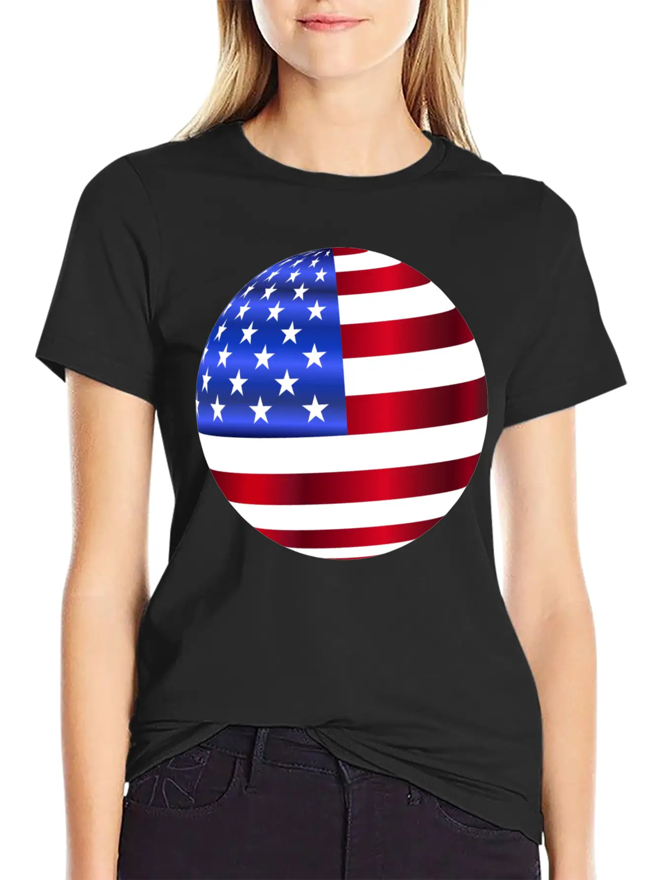 USA America Flag Symbol Ball Circle Modern Fit Casual T-Shirt – Clean And Versatile Design