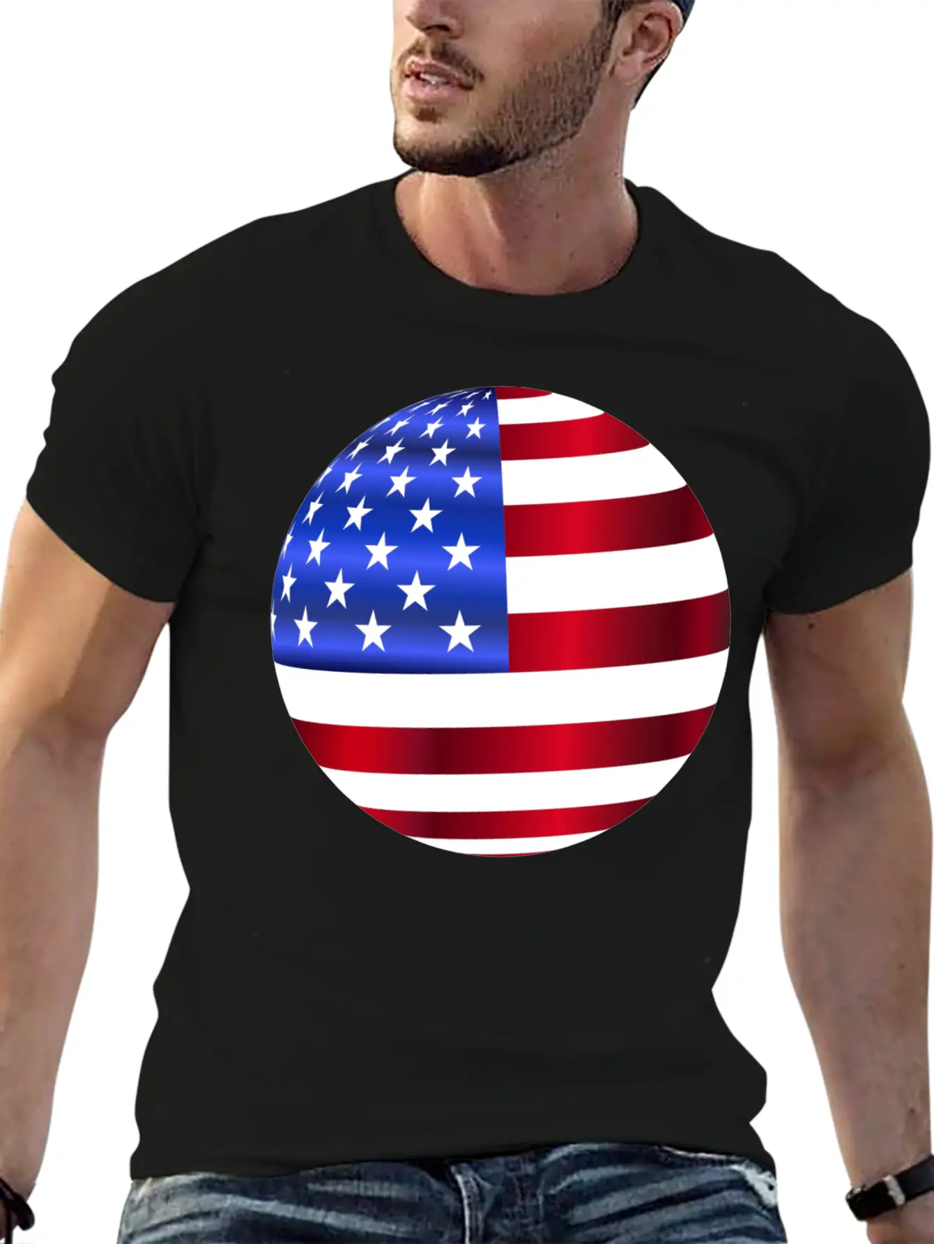 USA America Flag Symbol Ball Circle Modern Fit Casual T-Shirt – Clean And Versatile Design