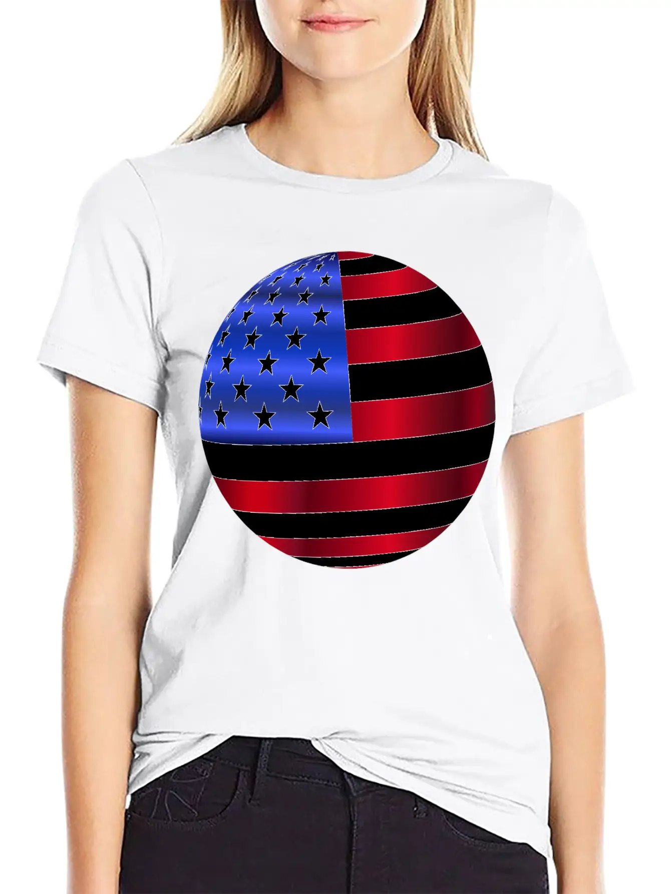 USA America Flag Symbol Ball Circle Modern Fit Casual T-Shirt – Clean And Versatile Design