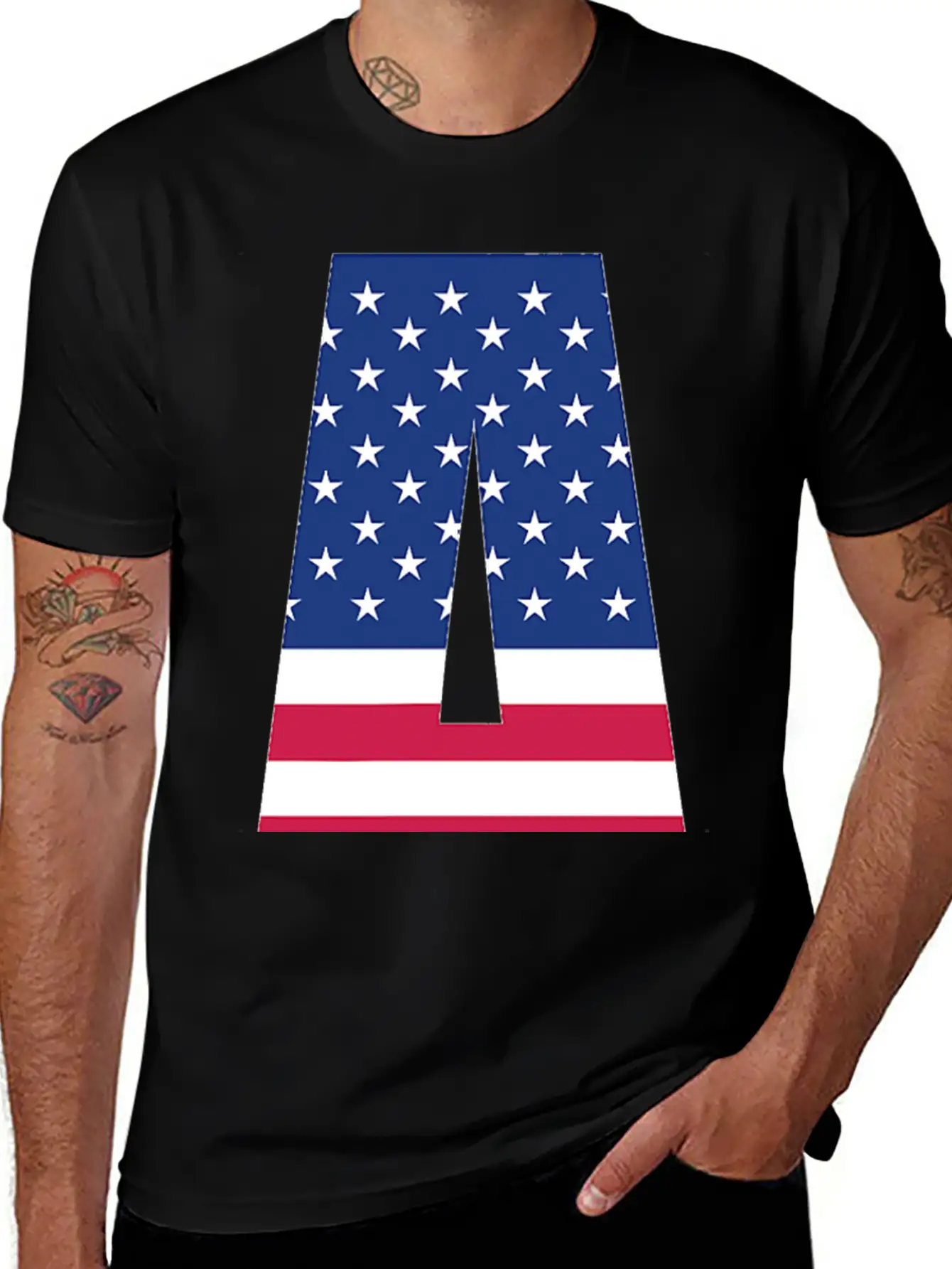 USA Flag Letter A 4th July Stars Stripes Patriotic Modern Fit Casual T-Shirt ��� Clean And Versatile Design