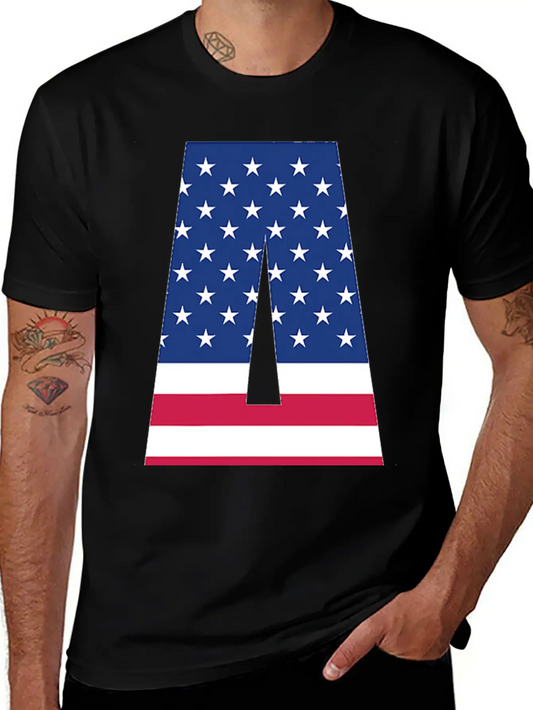 USA Flag Letter A 4th July Stars Stripes Patriotic Modern Fit Casual T-Shirt ��� Clean And Versatile Design