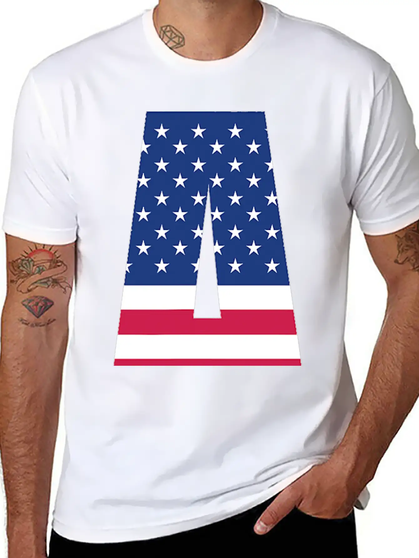 USA Flag Letter A 4th July Stars Stripes Patriotic Modern Fit Casual T-Shirt ��� Clean And Versatile Design