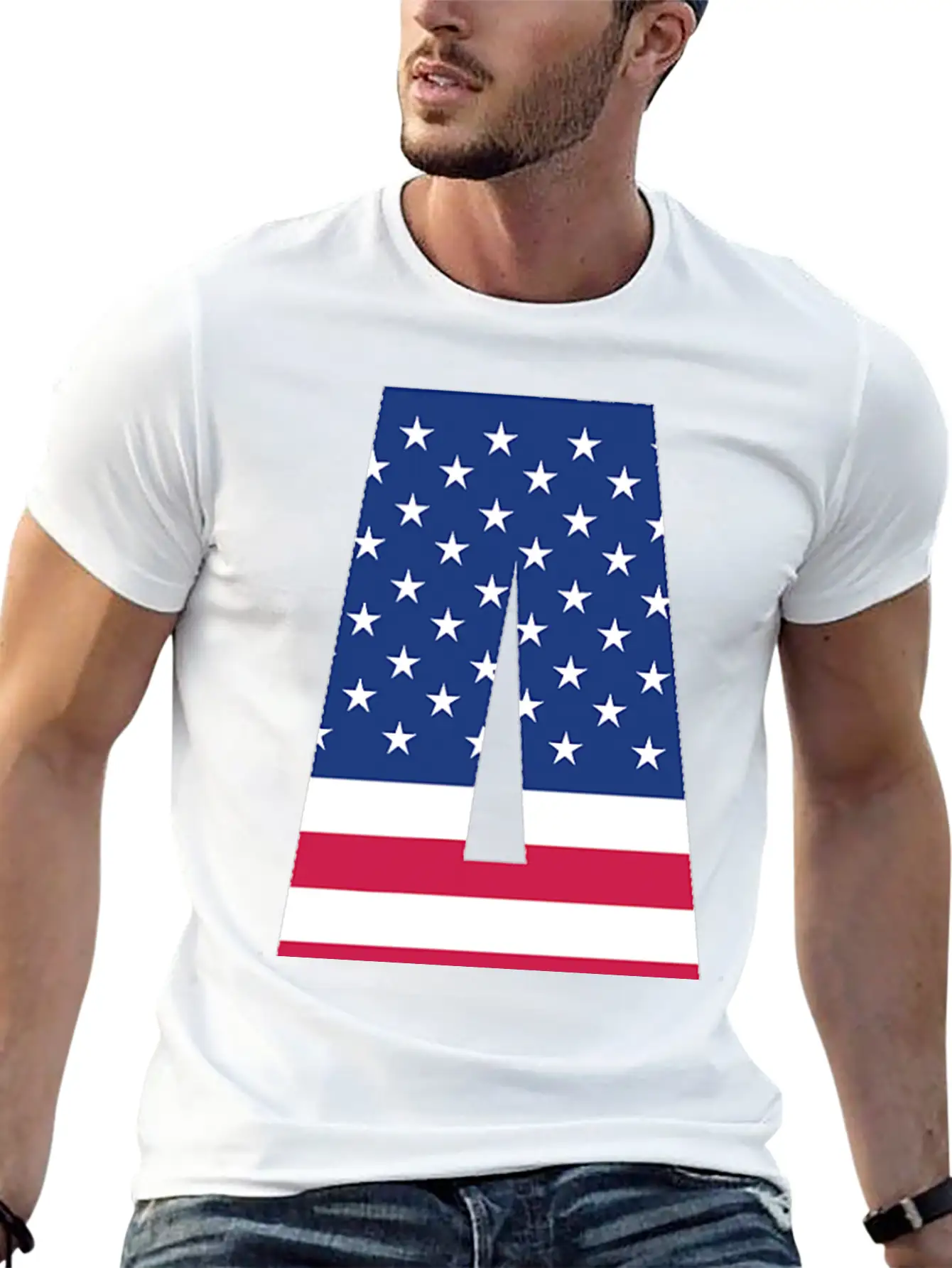 USA Flag Letter A 4th July Stars Stripes Patriotic Modern Fit Casual T-Shirt ��� Clean And Versatile Design