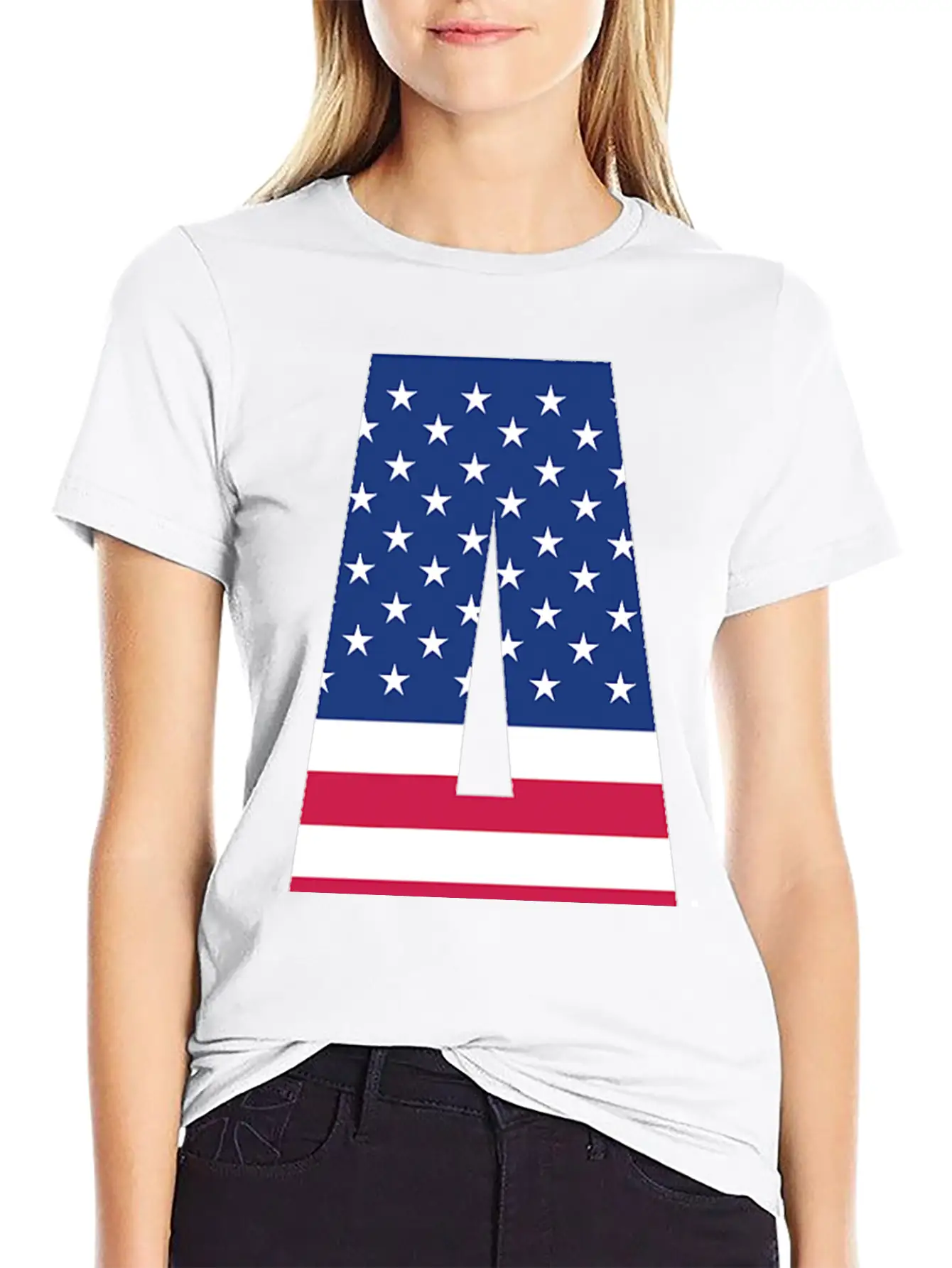 USA Flag Letter A 4th July Stars Stripes Patriotic Modern Fit Casual T-Shirt ��� Clean And Versatile Design