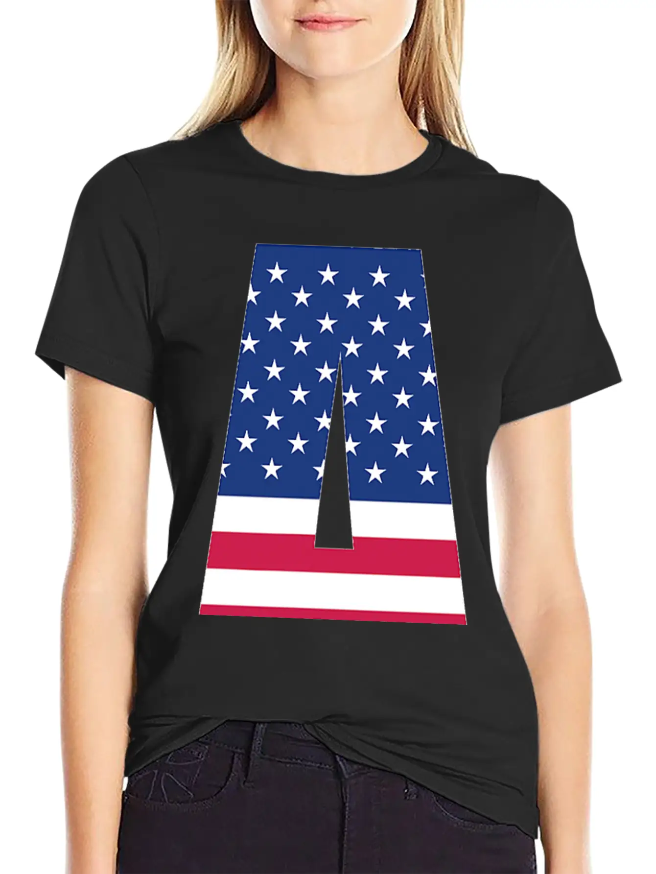 USA Flag Letter A 4th July Stars Stripes Patriotic Modern Fit Casual T-Shirt ��� Clean And Versatile Design