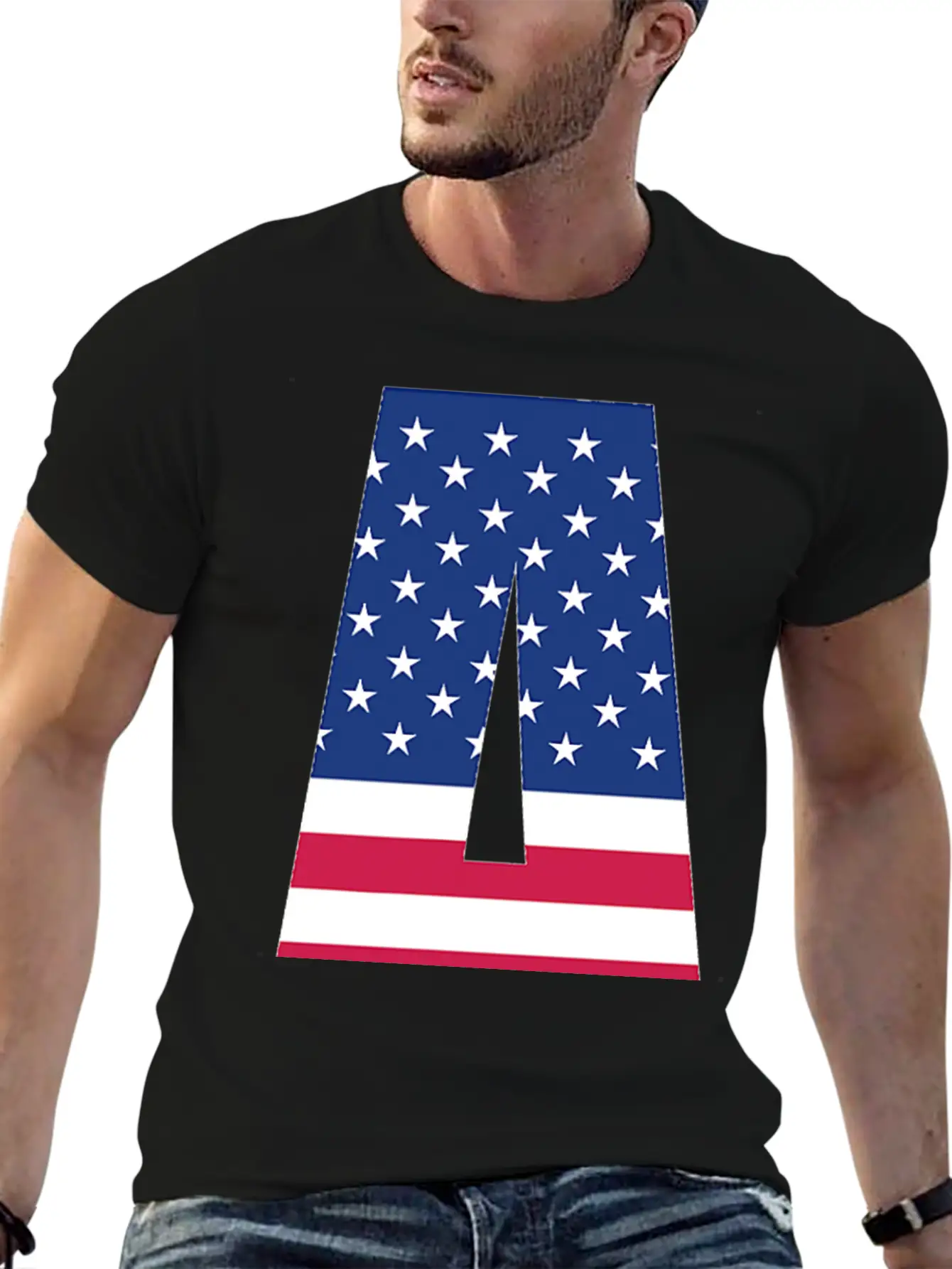 USA Flag Letter A 4th July Stars Stripes Patriotic Modern Fit Casual T-Shirt ��� Clean And Versatile Design