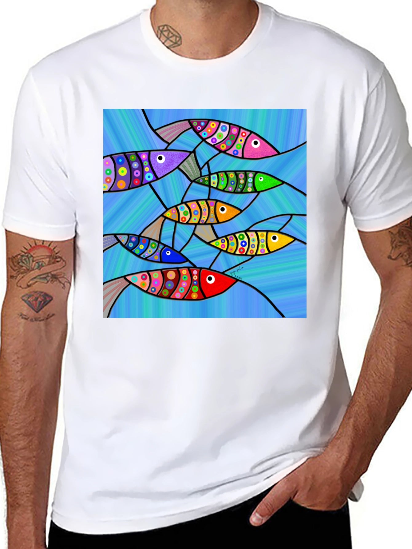 Abstract Fish Art Graphic T-Shirt