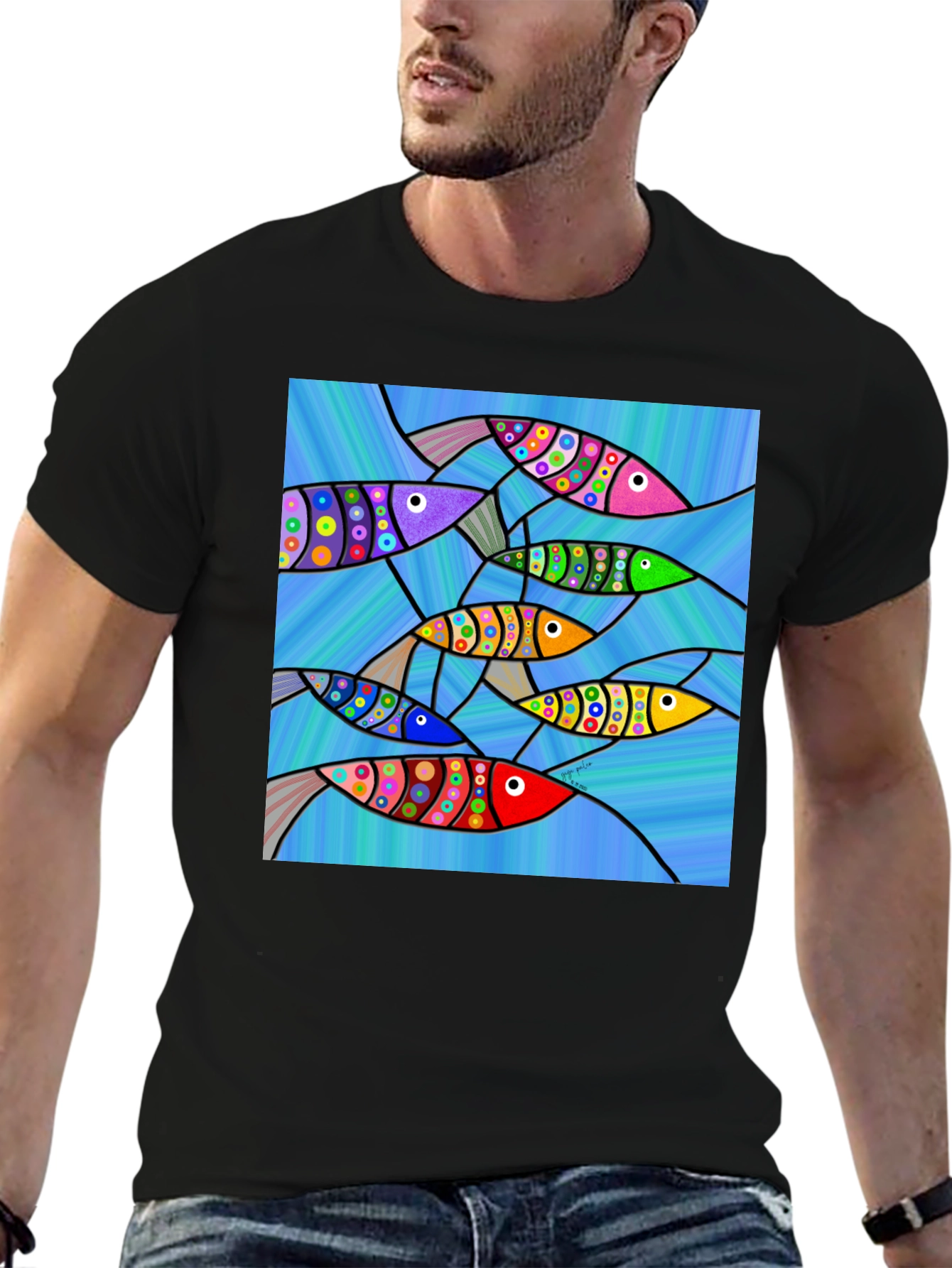 Abstract Fish Art Graphic T-Shirt