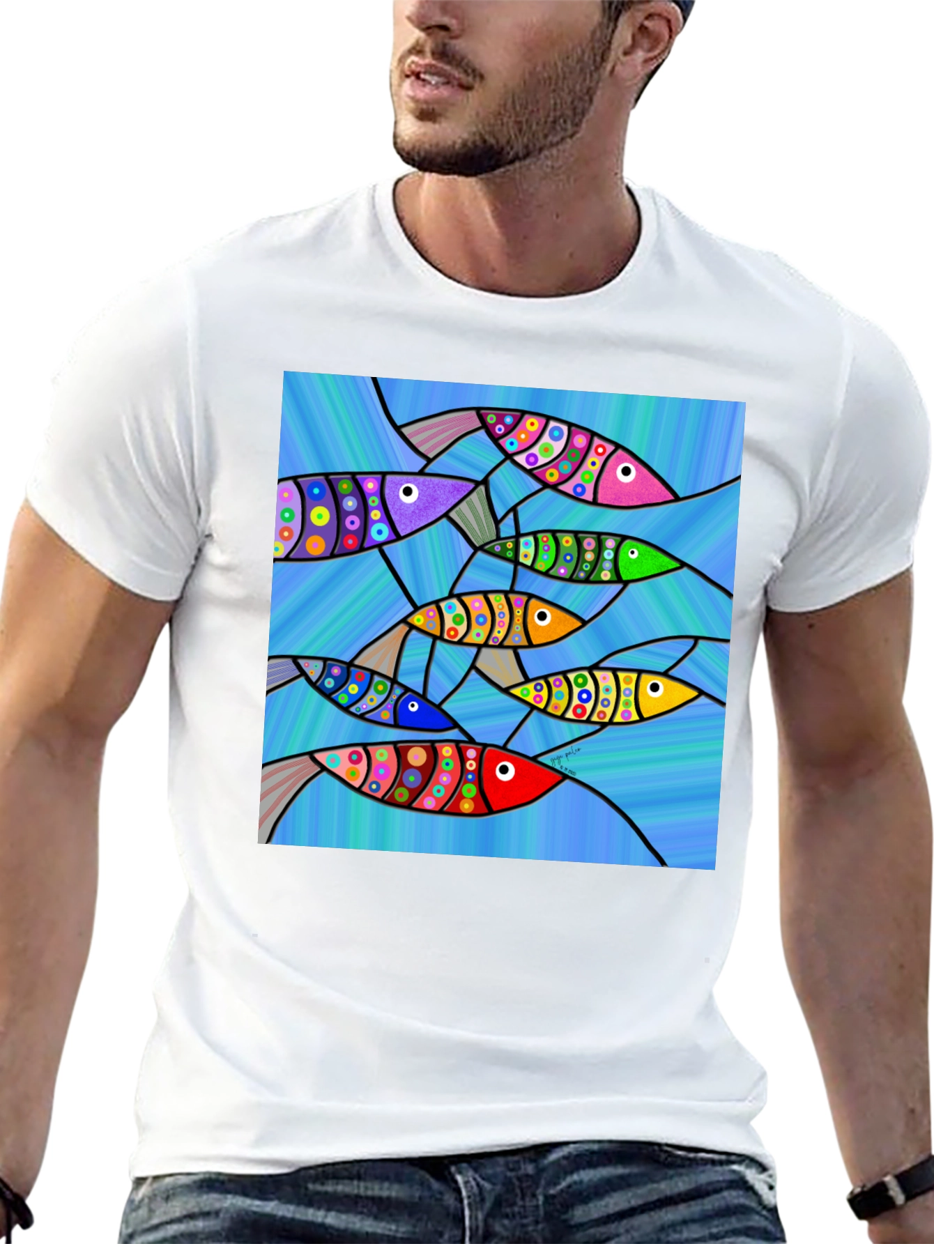 Abstract Fish Art Graphic T-Shirt