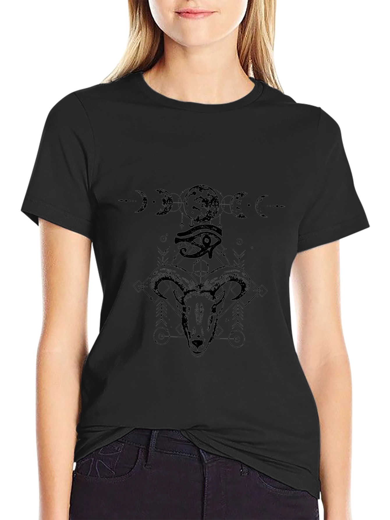Mystic Ram Graphic Tee - Occult Style