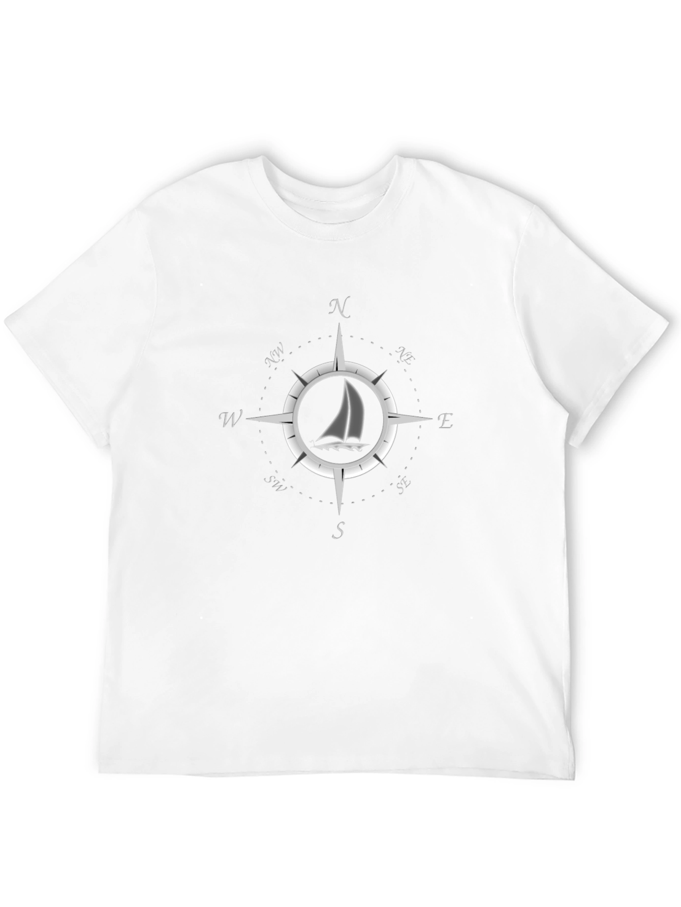 Nautical Compass Rose Sailboat Graphic Tee - Black