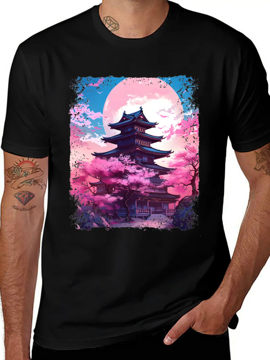 Vaporwave Cherry Blossom Sakura Tree In A Temple Basic Graphic T-Shirt – Daily Comfort In Soft Cotton