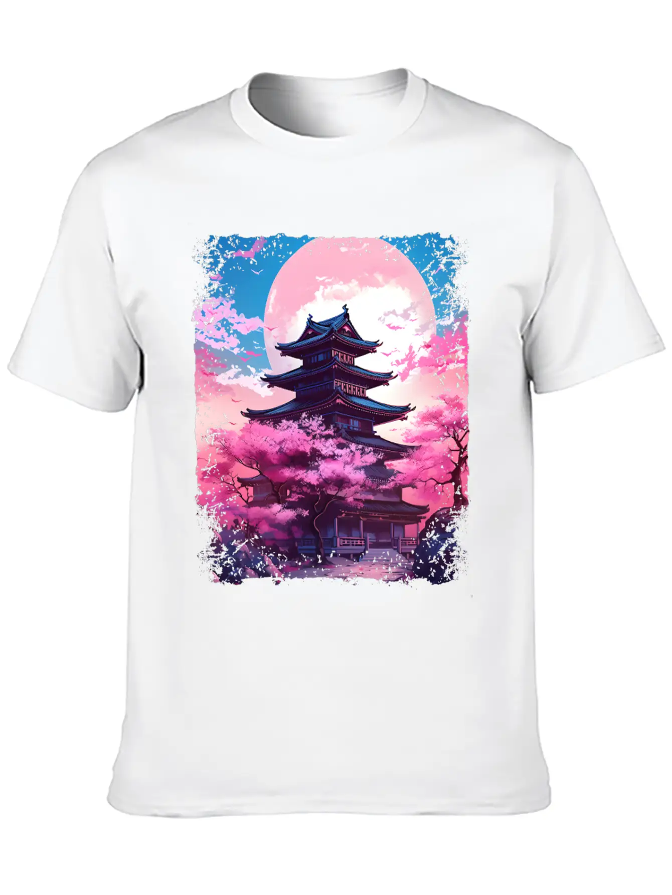 Vaporwave Cherry Blossom Sakura Tree In A Temple Basic Graphic T-Shirt – Daily Comfort In Soft Cotton
