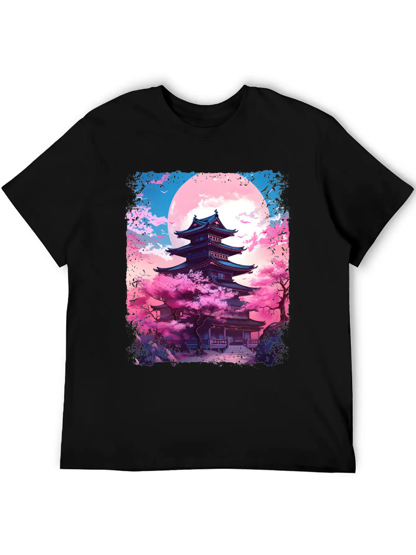 Vaporwave Cherry Blossom Sakura Tree In A Temple Basic Graphic T-Shirt – Daily Comfort In Soft Cotton