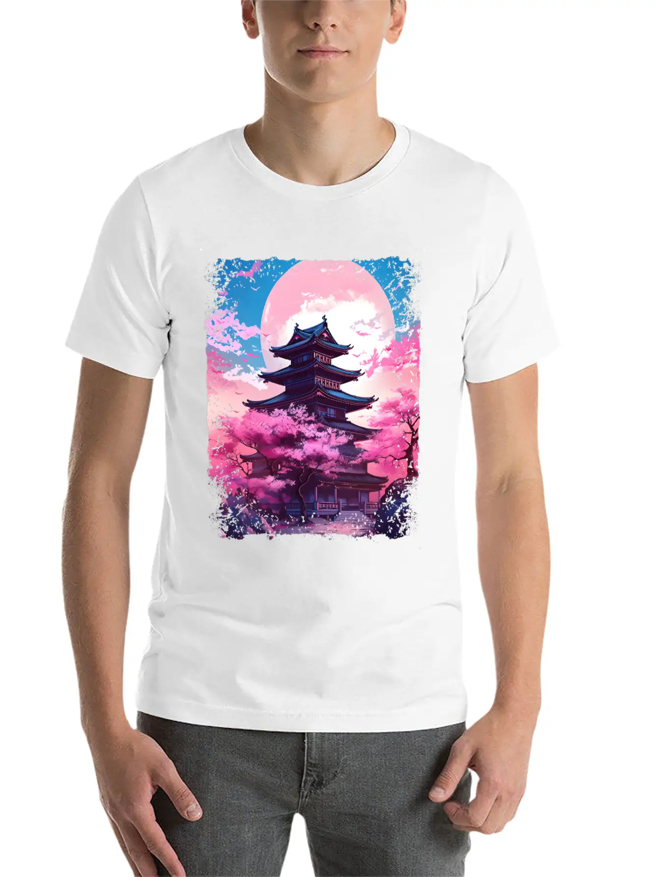 Vaporwave Cherry Blossom Sakura Tree In A Temple Basic Graphic T-Shirt – Daily Comfort In Soft Cotton