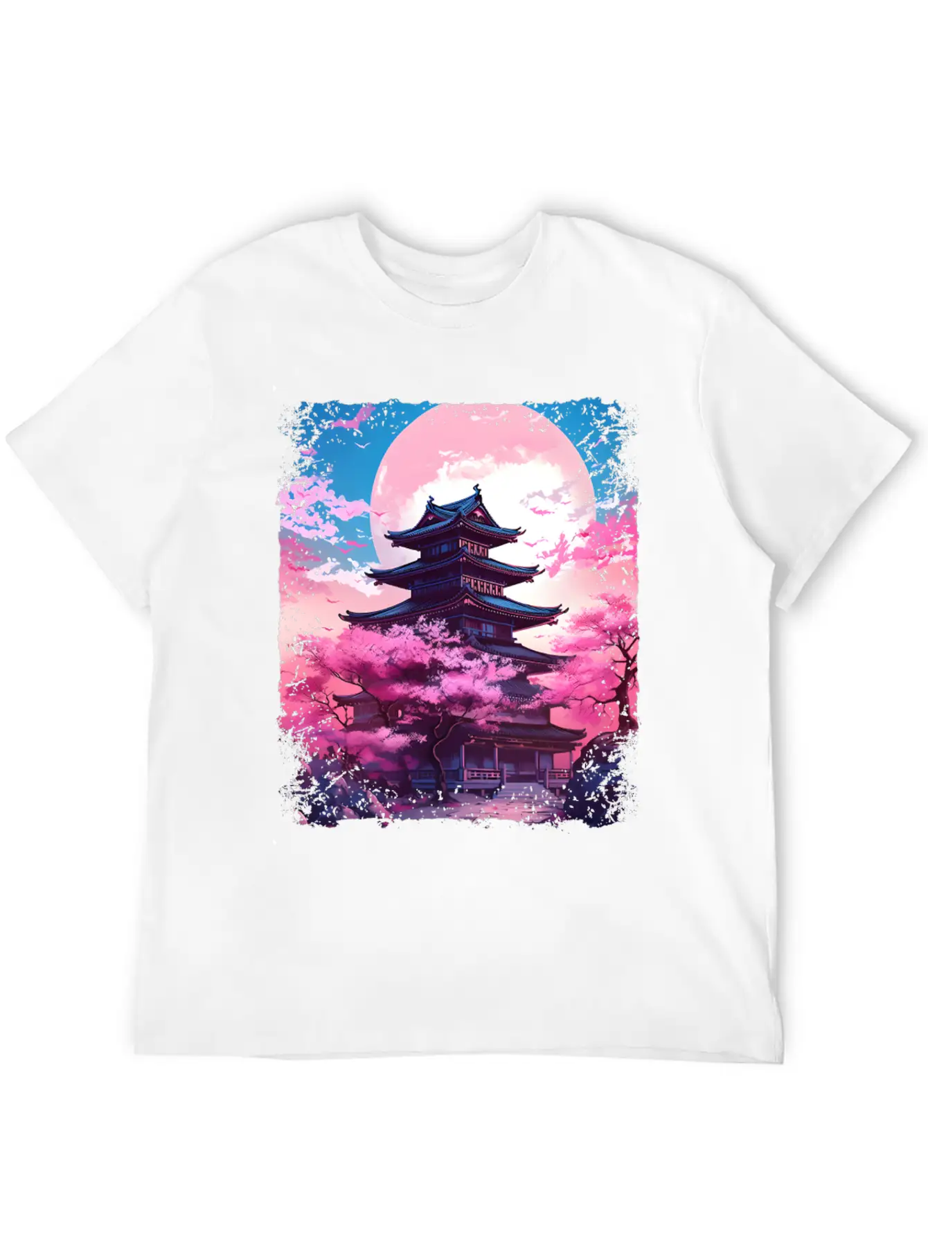 Vaporwave Cherry Blossom Sakura Tree In A Temple Basic Graphic T-Shirt – Daily Comfort In Soft Cotton