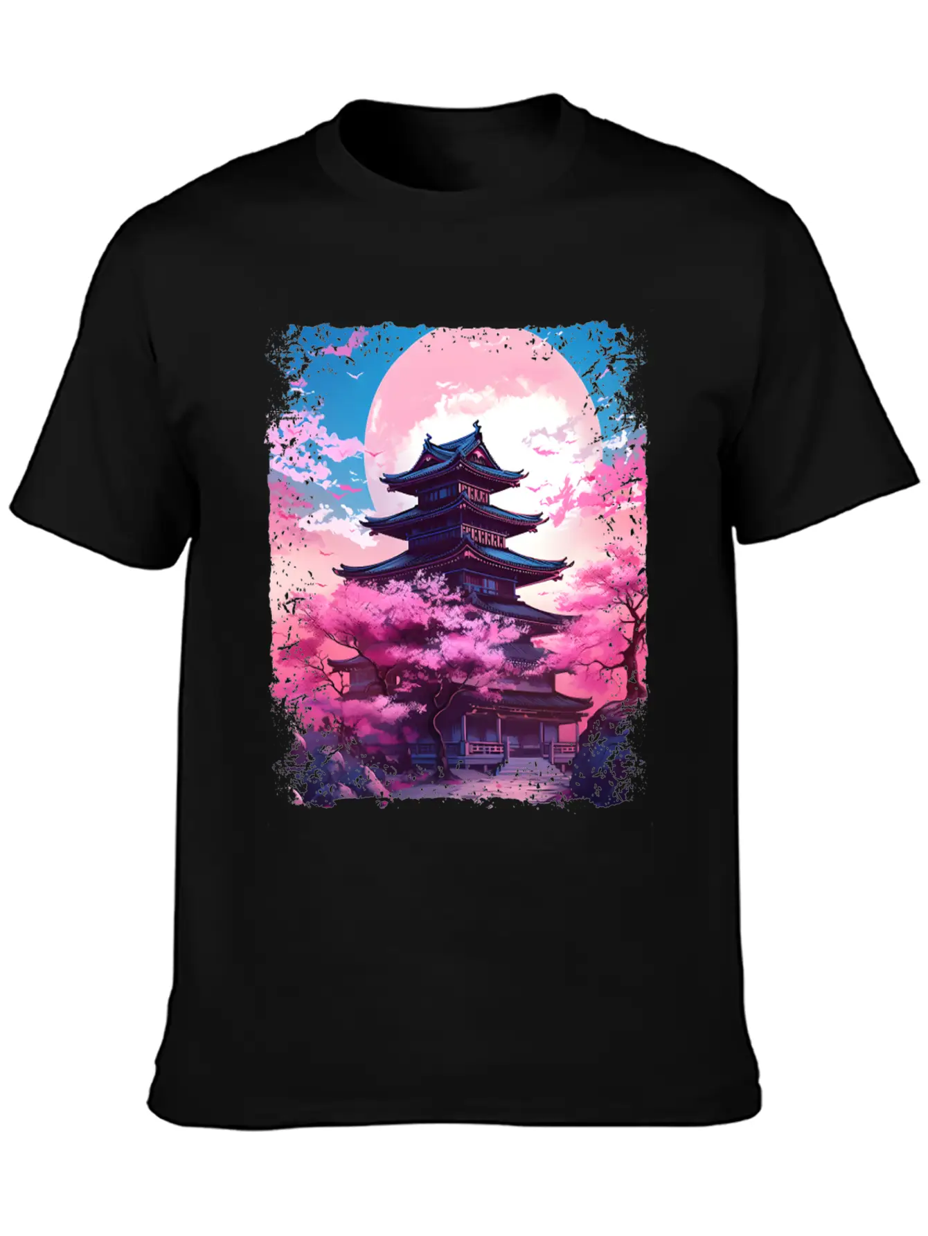 Vaporwave Cherry Blossom Sakura Tree In A Temple Basic Graphic T-Shirt – Daily Comfort In Soft Cotton