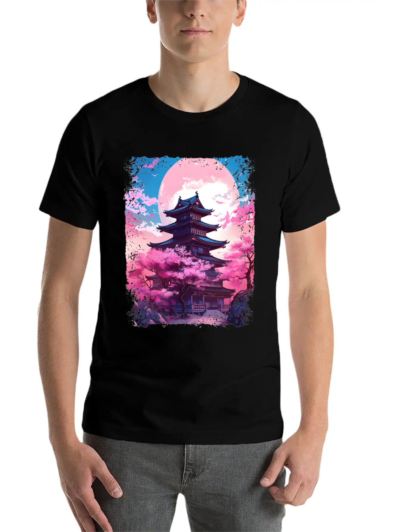 Vaporwave Cherry Blossom Sakura Tree In A Temple Basic Graphic T-Shirt – Daily Comfort In Soft Cotton
