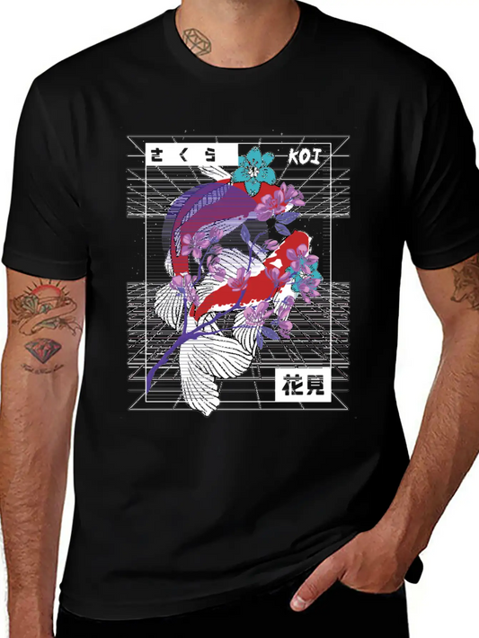 Vaporwave Koi Fish Japan Sakura Carp Breeder Basic Graphic T-Shirt – Daily Comfort In Soft Cotton