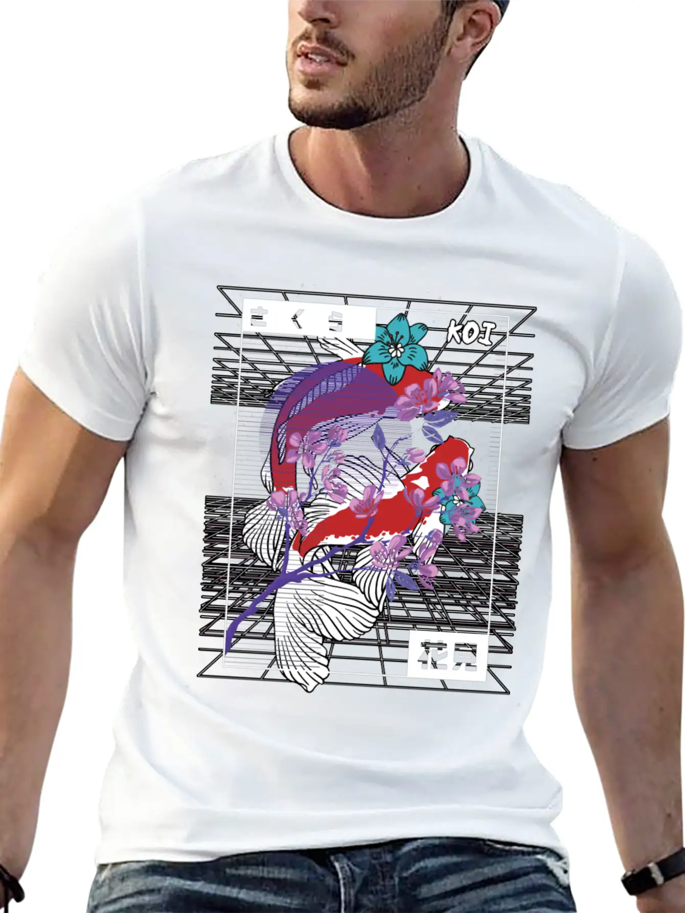 Vaporwave Koi Fish Japan Sakura Carp Breeder Basic Graphic T-Shirt – Daily Comfort In Soft Cotton